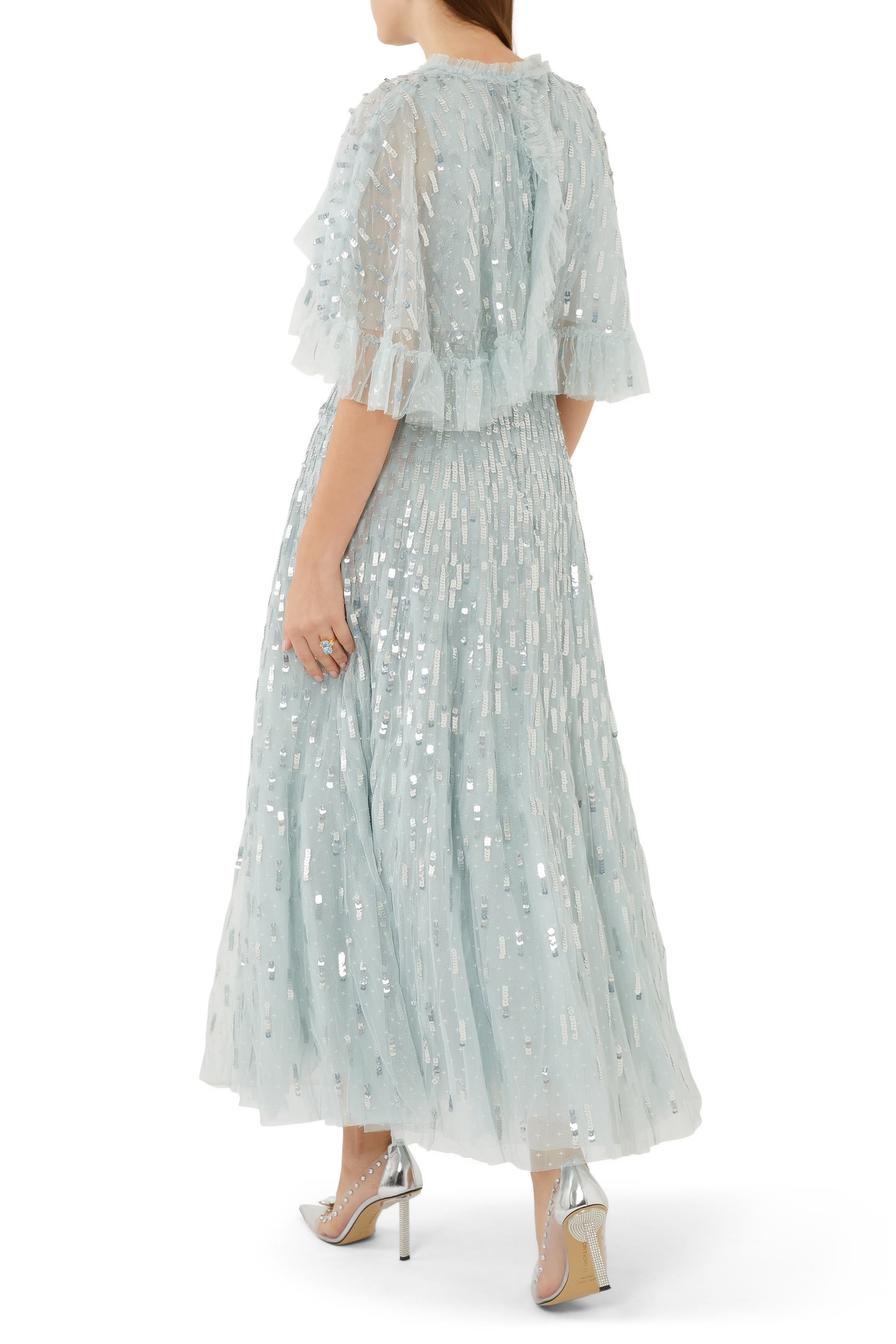 فستان سهرة داش بطول الكاحل بكاب مزين بالترتر