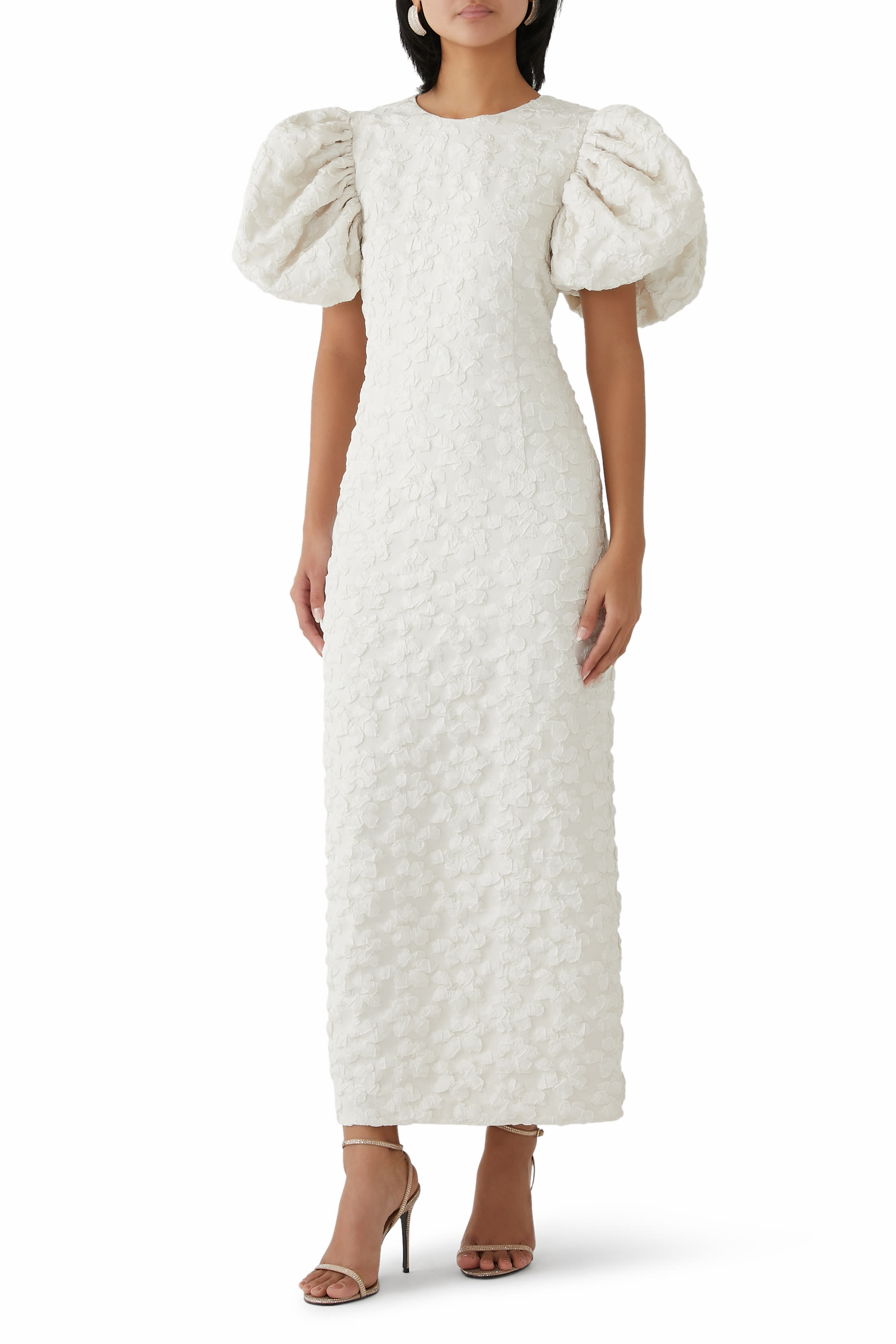 فستان متوسط الطول بتصميم منفوخ جاكار