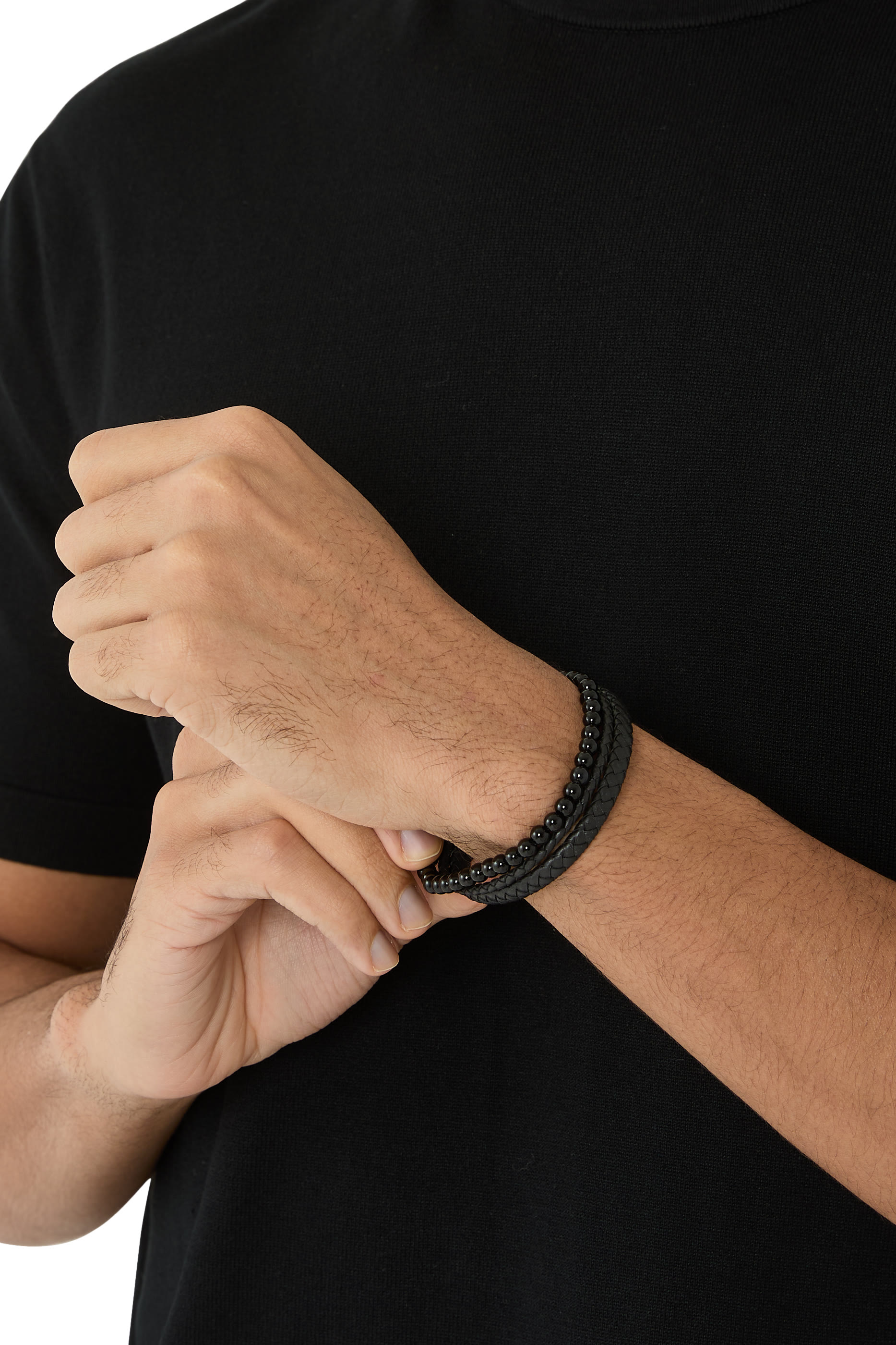 سوار بتصميم مجدول بخرز عين النمر، جلد