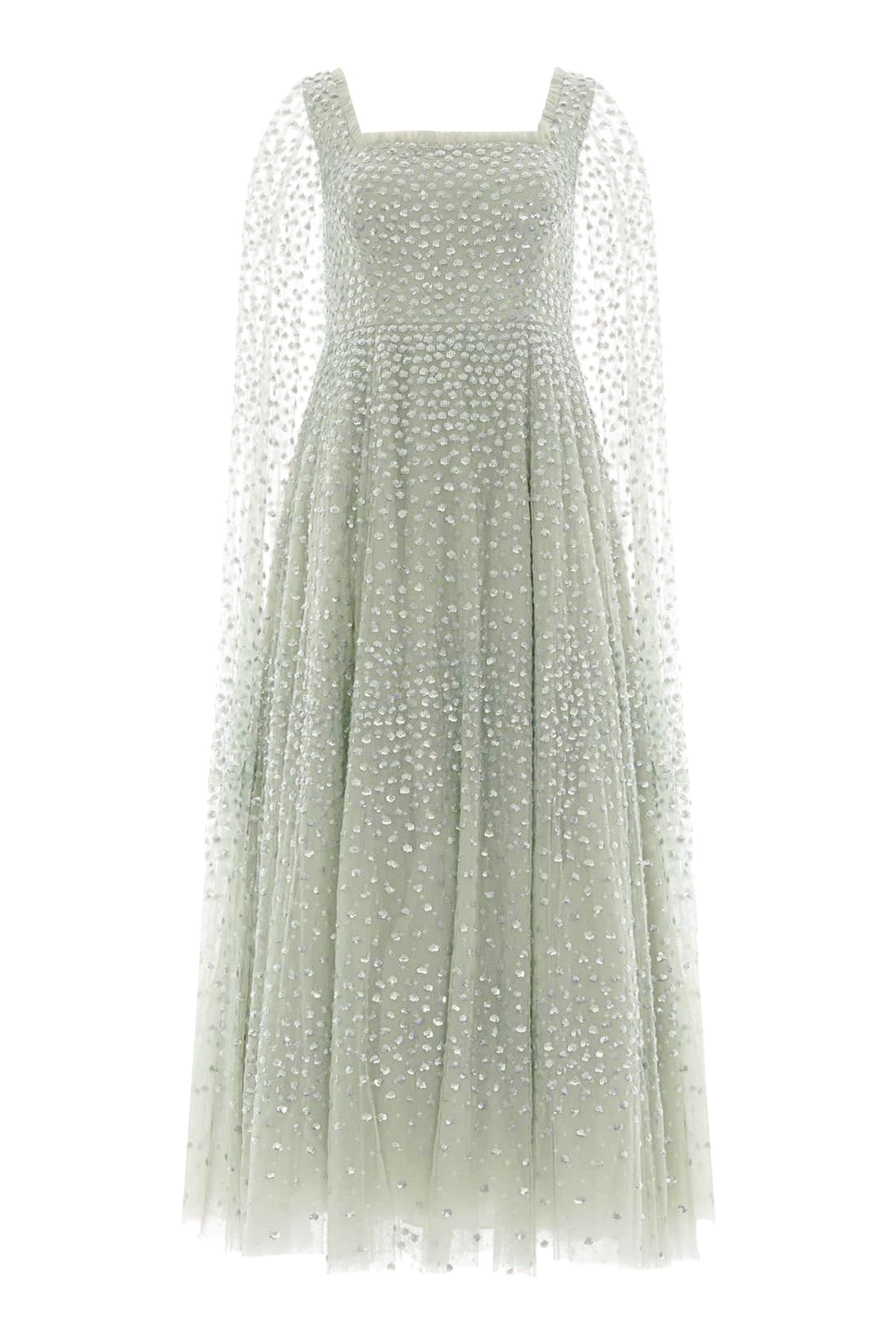 Scatter Dot Cape Sleeves Ankle Gown