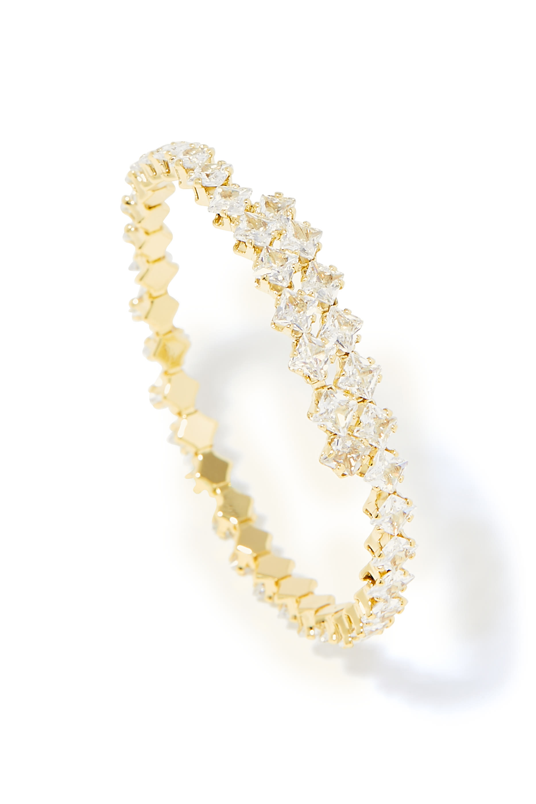 سوار بتصميم ملفوف مرصع بأحجار زركونيا والماس، نحاس مطلي بالذهب