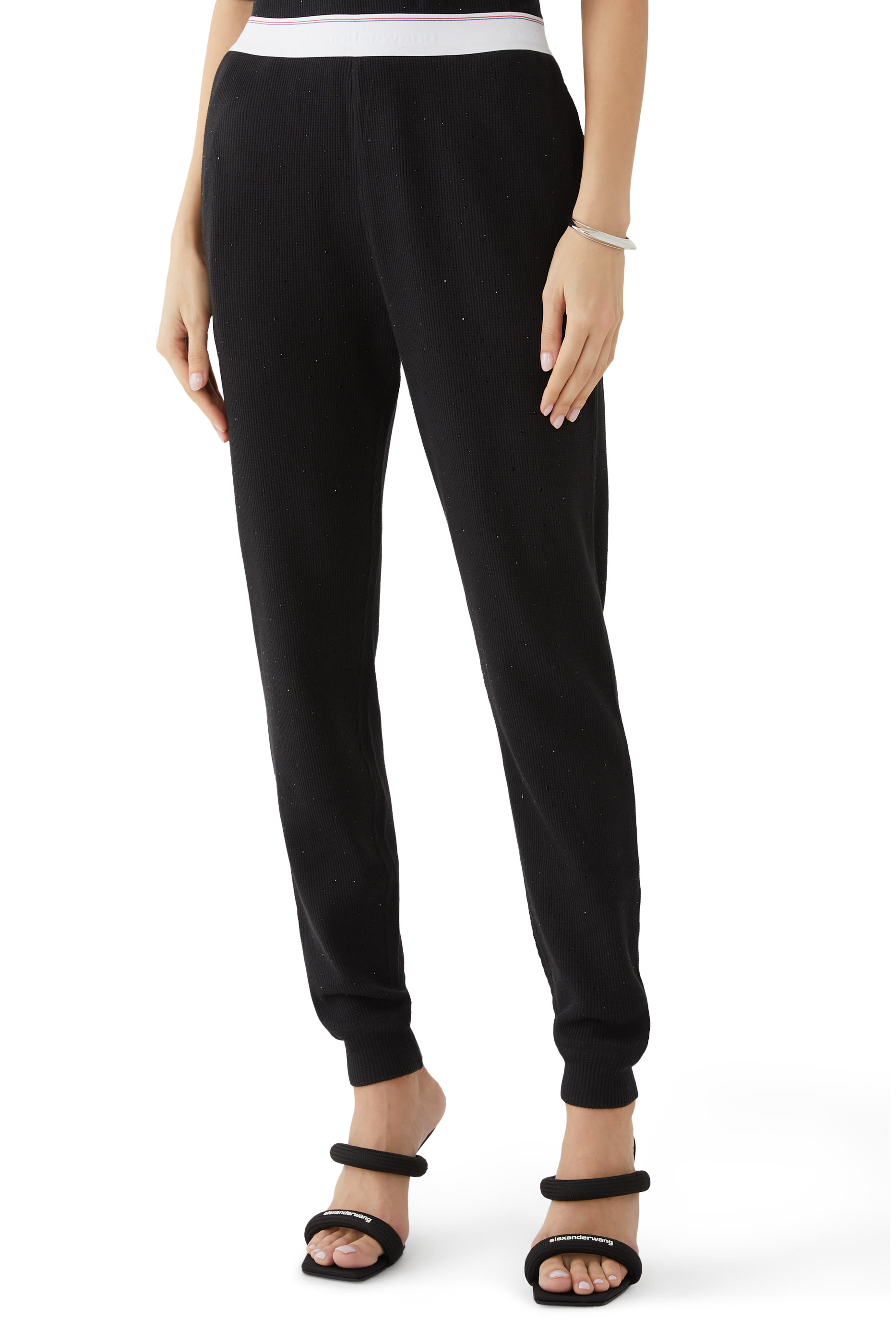 بنطال رياضي مزين  بكريستال هوتفيكس نسيج وافل