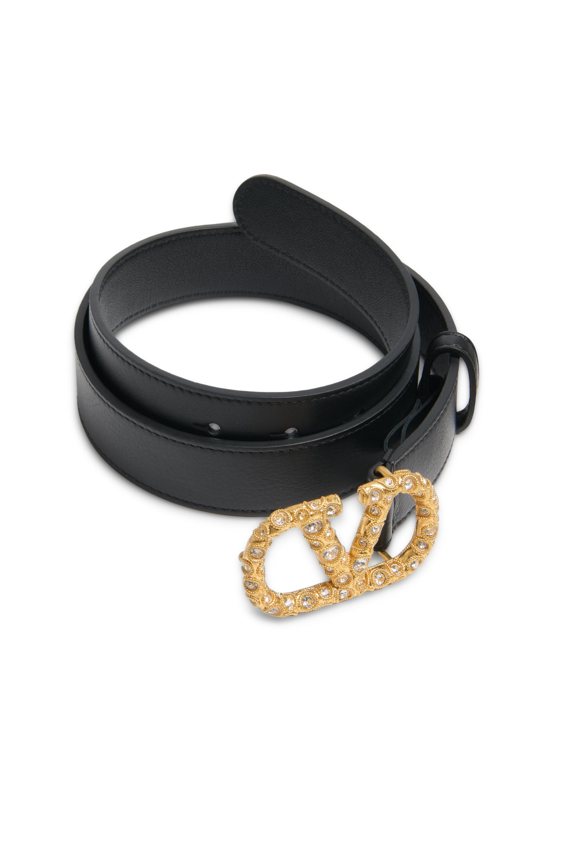 حزام رفيع بحرف شعار الماركة الشهير مرصع بالكريستال جلد عجل