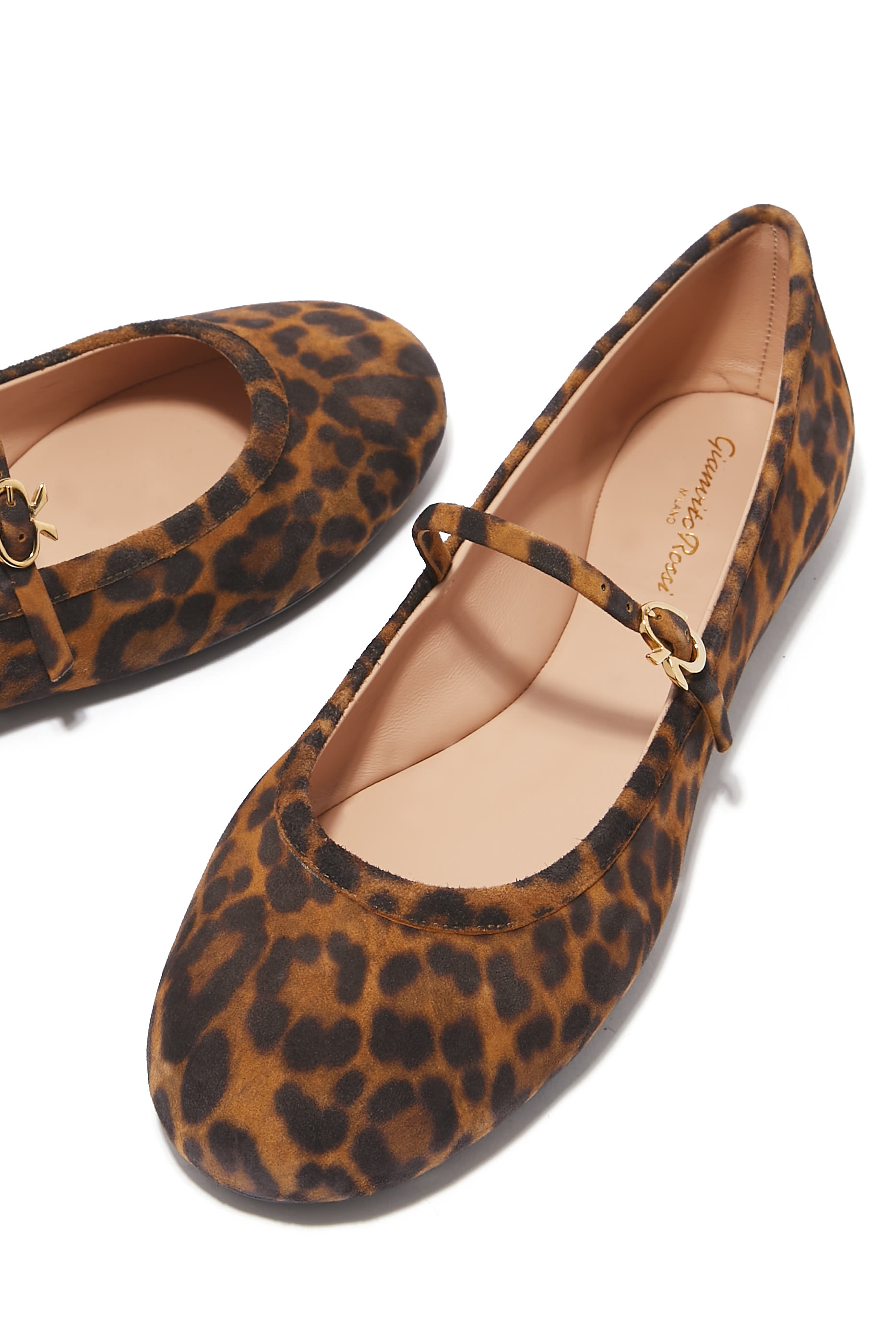 حذاء باليرينا كارلا شمواه بسير ريبون وطبعات جلد فهد