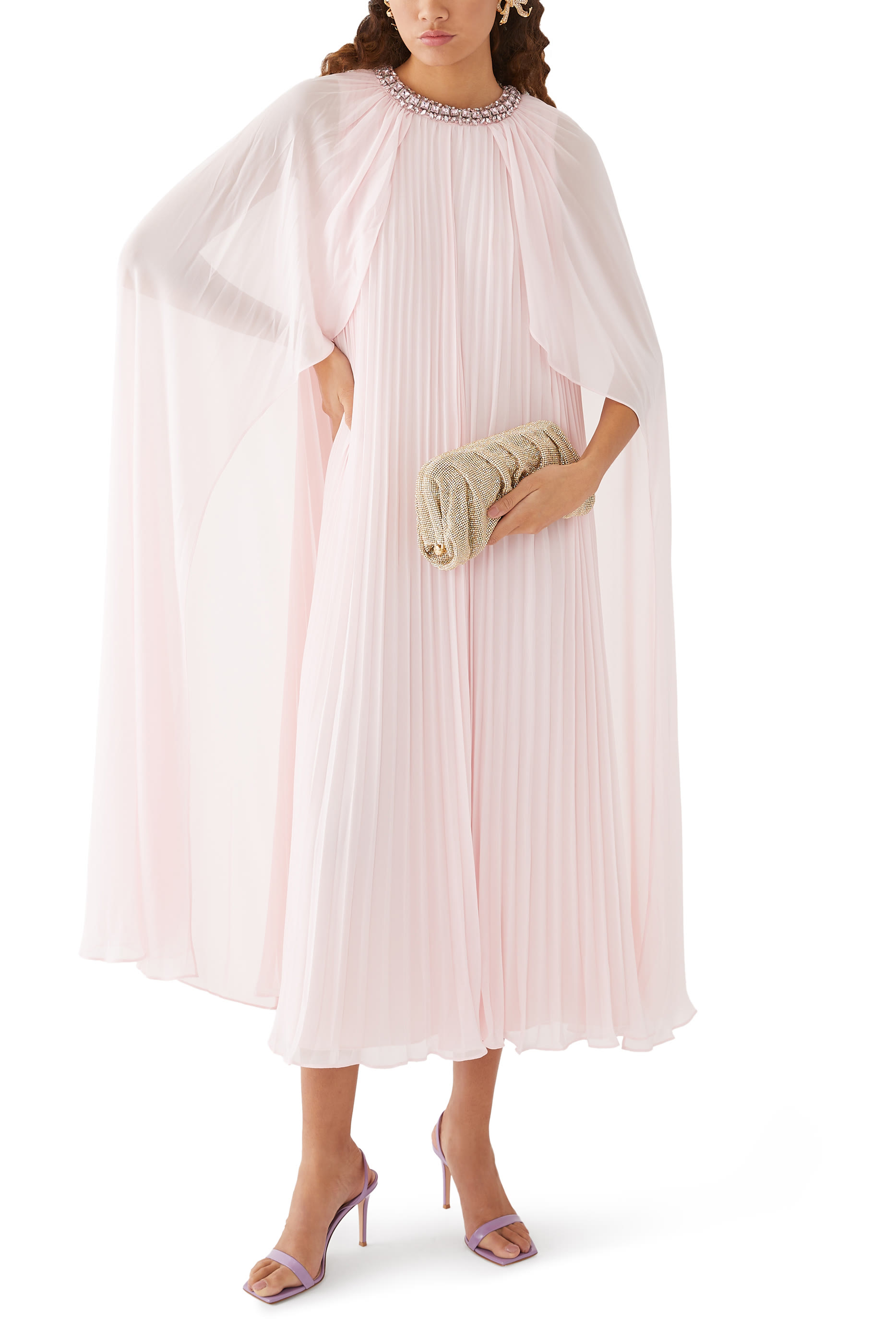 حقيبة كلاتش فينوس لا غروند قماش شبكي مرصعة بأحجار الراين وكريستال