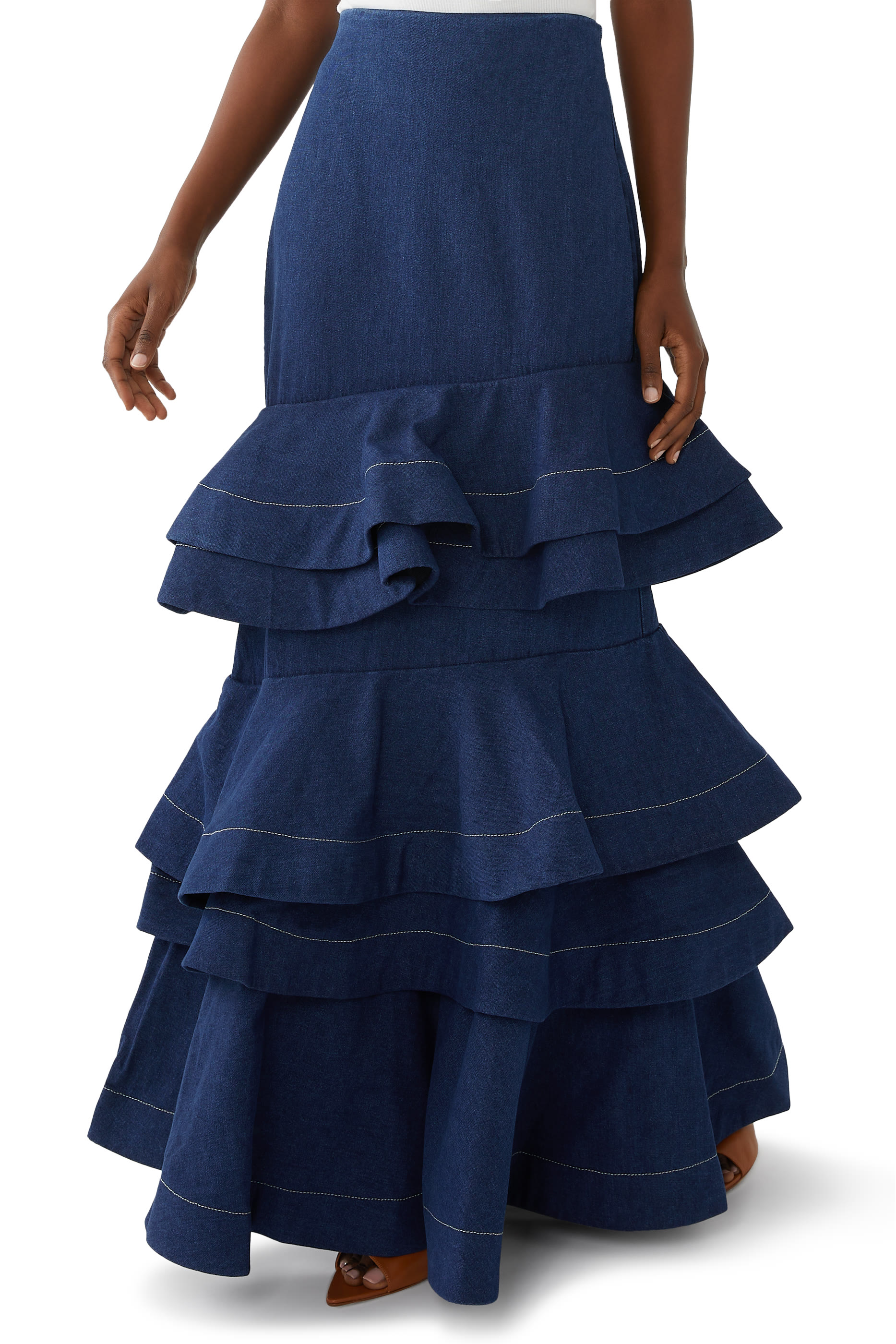 تنورة مي ميموريا دنيم طويلة مكشكشة