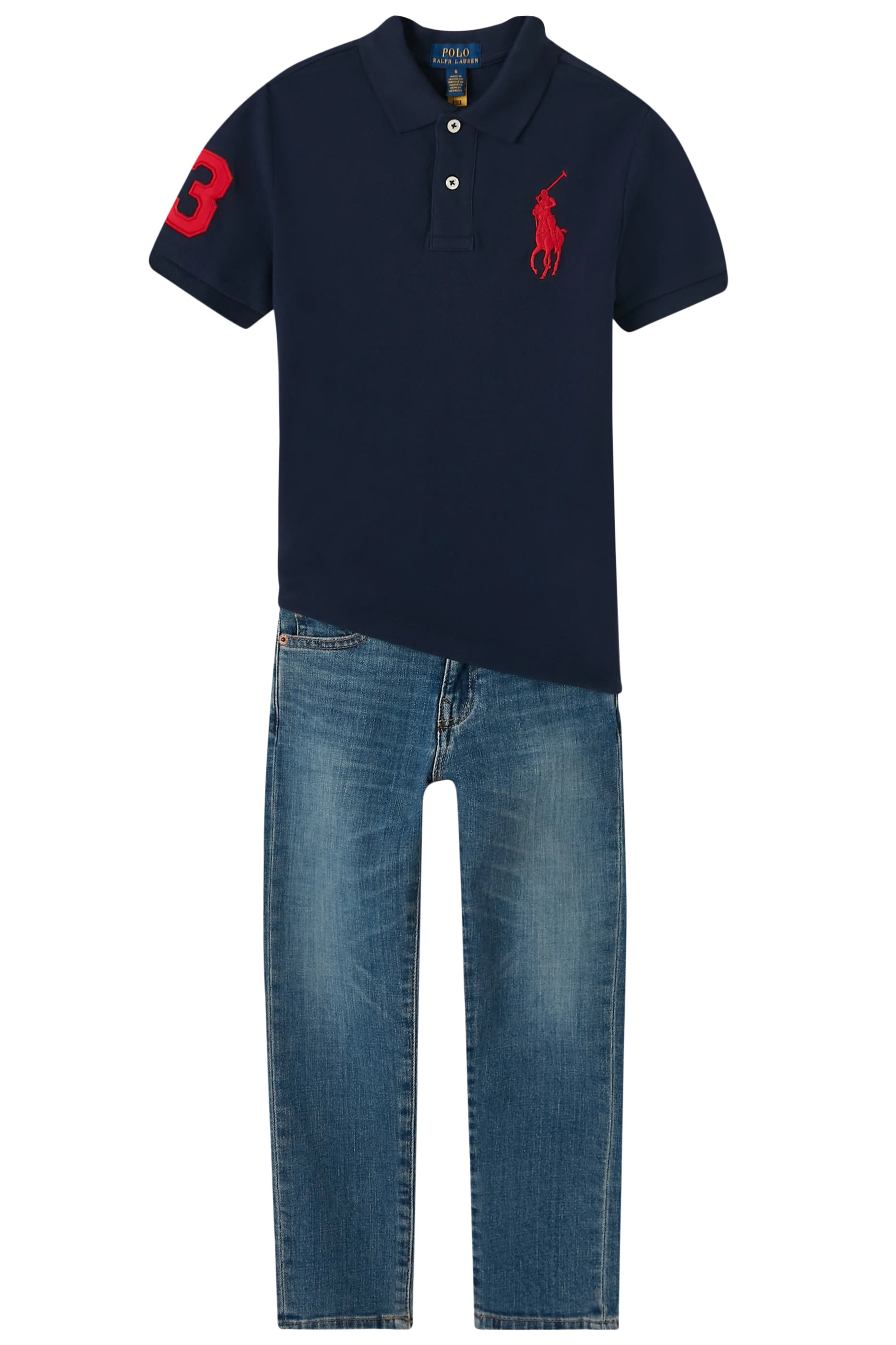 قميص بولو بشعار الماركة كبير قطن شبكي للأطفال