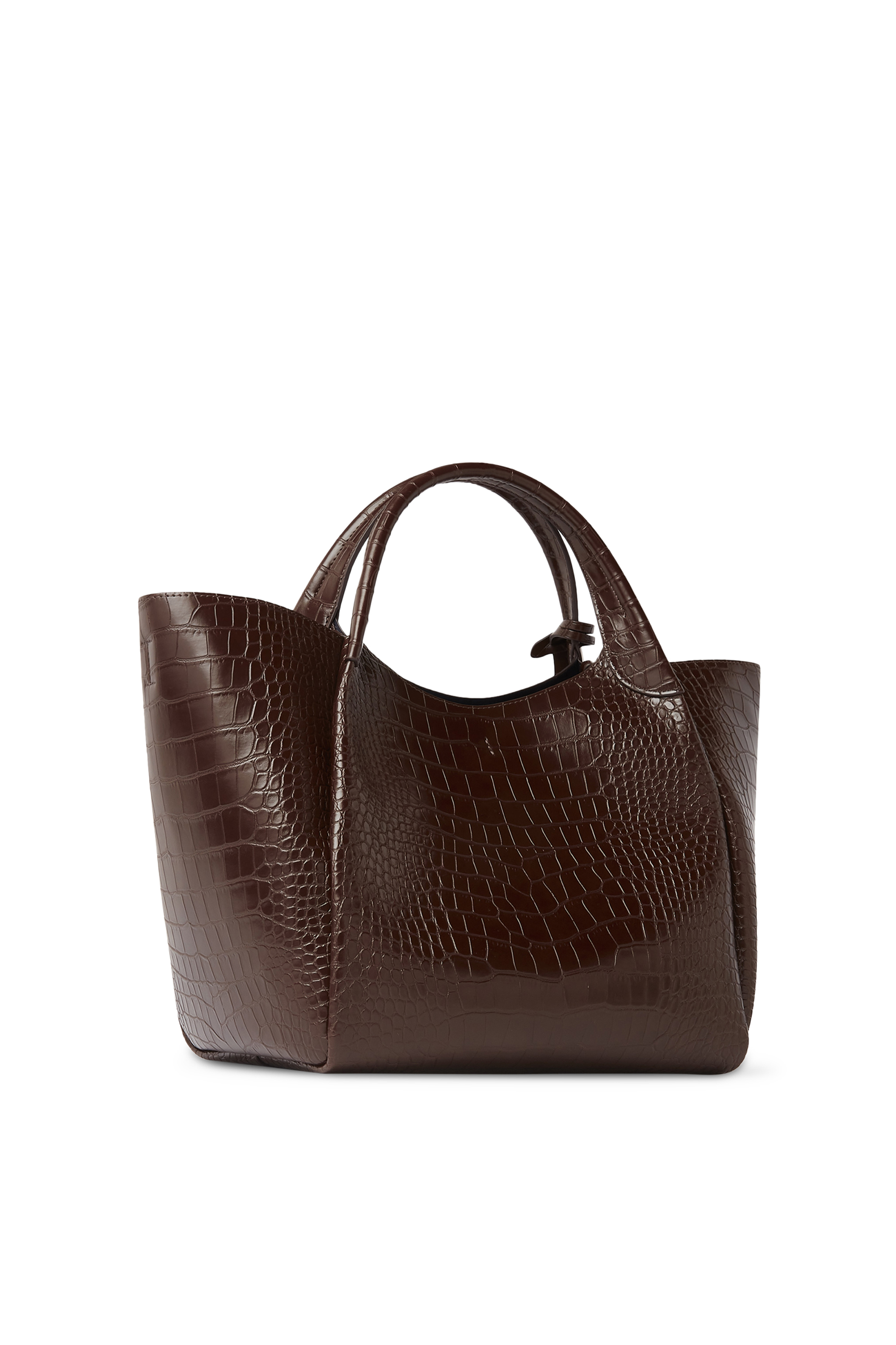 حقيبة يد بحلية شعار الماركة ونقشة جلد التمساح