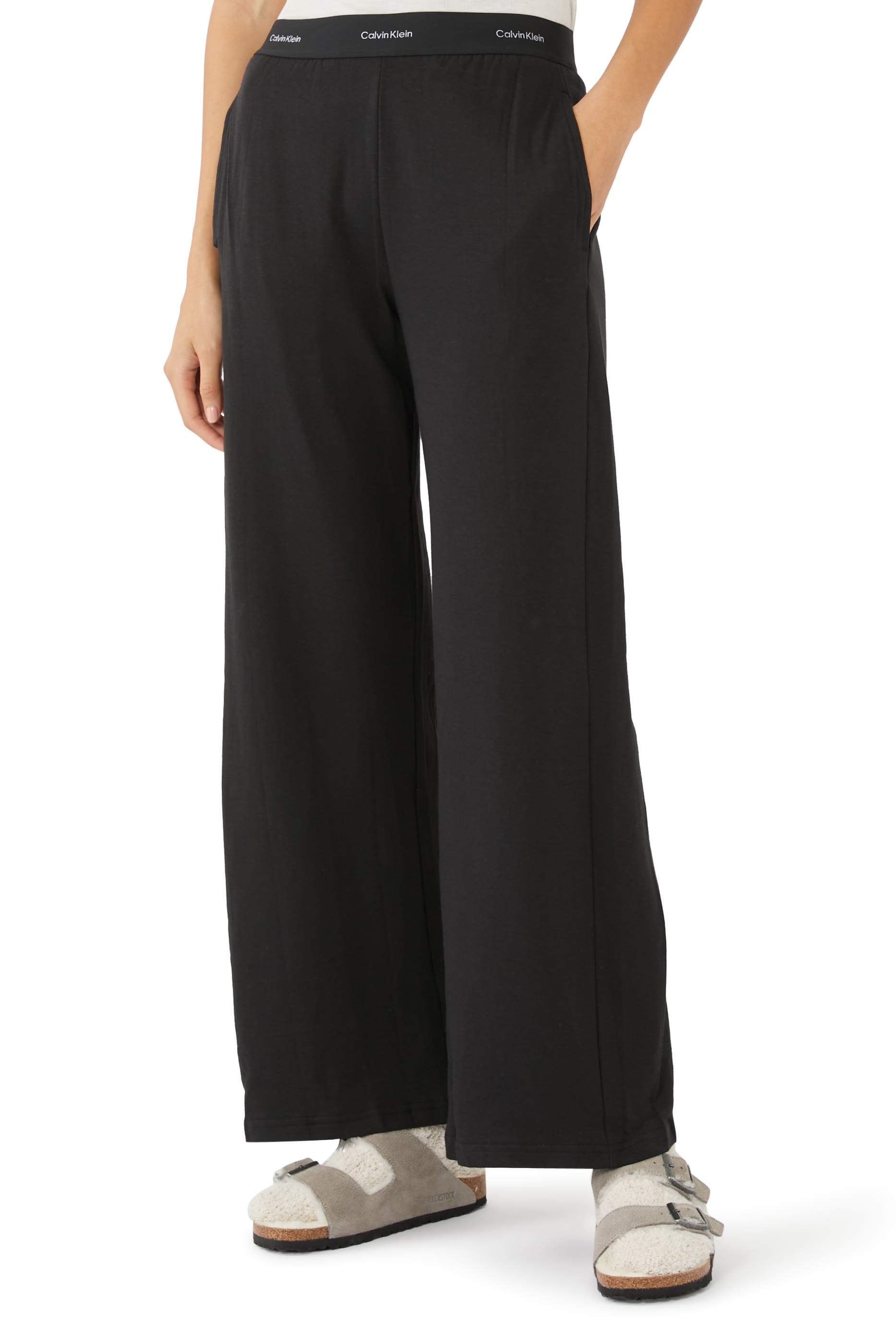 بنطال رياضي بحزام خصر بشعار الماركة للبيت