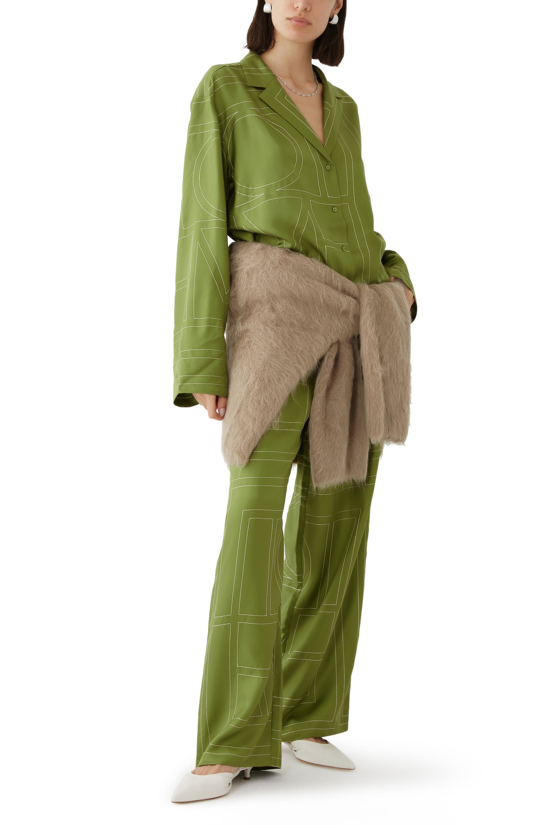 بنطال بيجامة بنقشة حروف شعار الماركة حرير