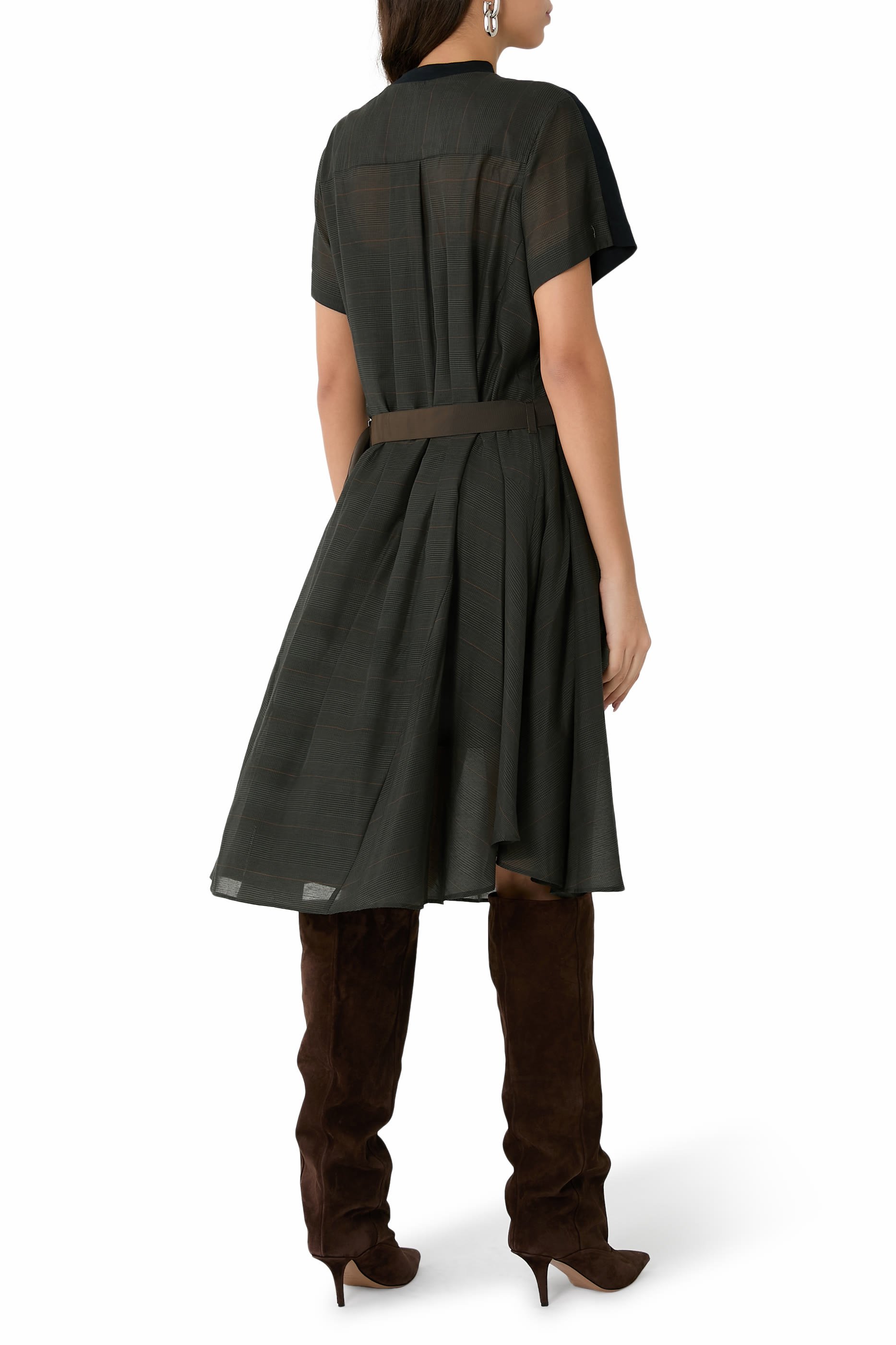 Jersey-Panelled Midi Dress
