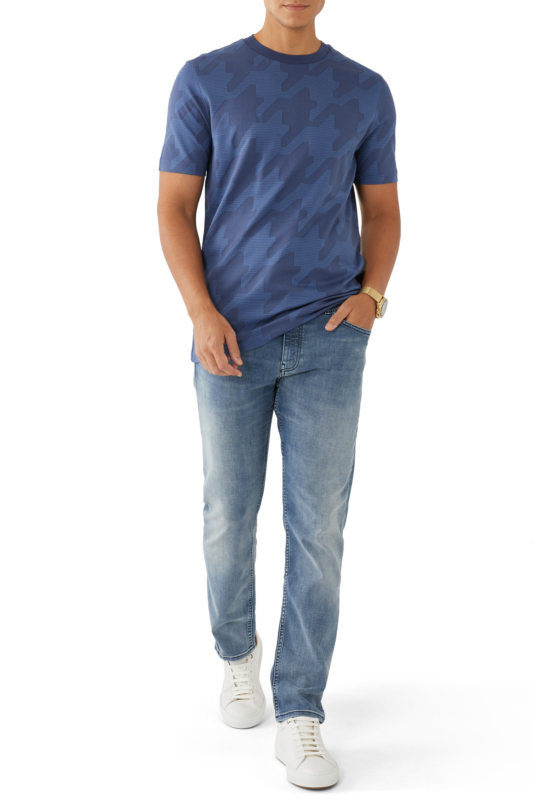 تيشيرت سي-ثومبسون قطن ممرسر بنقشة هاوندزتوث جاكار