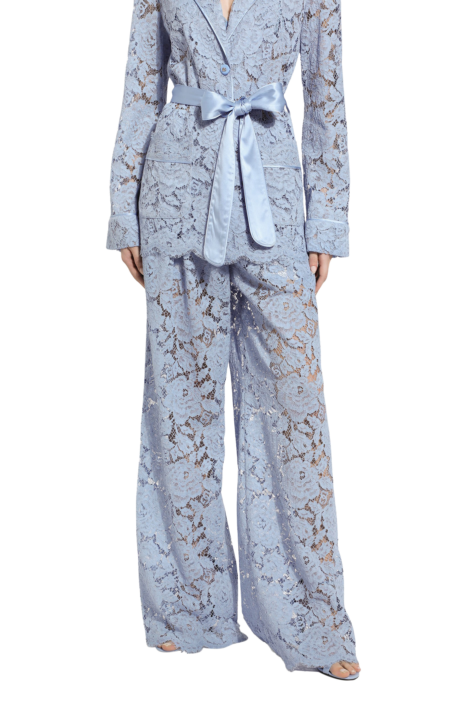 بنطال بقصة ساق واسعة دانتيل كوردونيتو بنقشة زهور