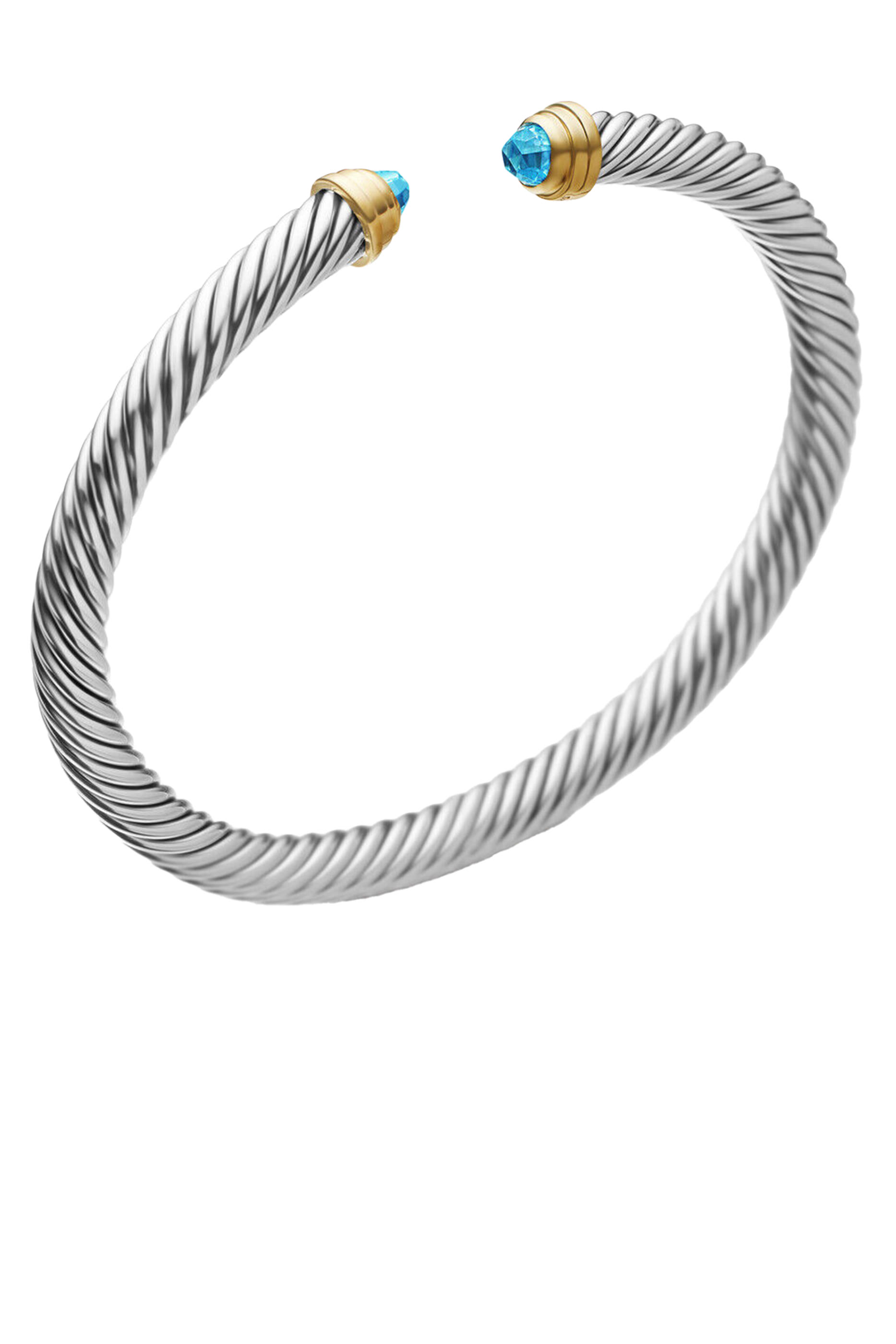 سوار كلاسيكي بتصميم كابل مرصع بالتوباز، فضة إسترلينية وذهب أصفر عيار 14