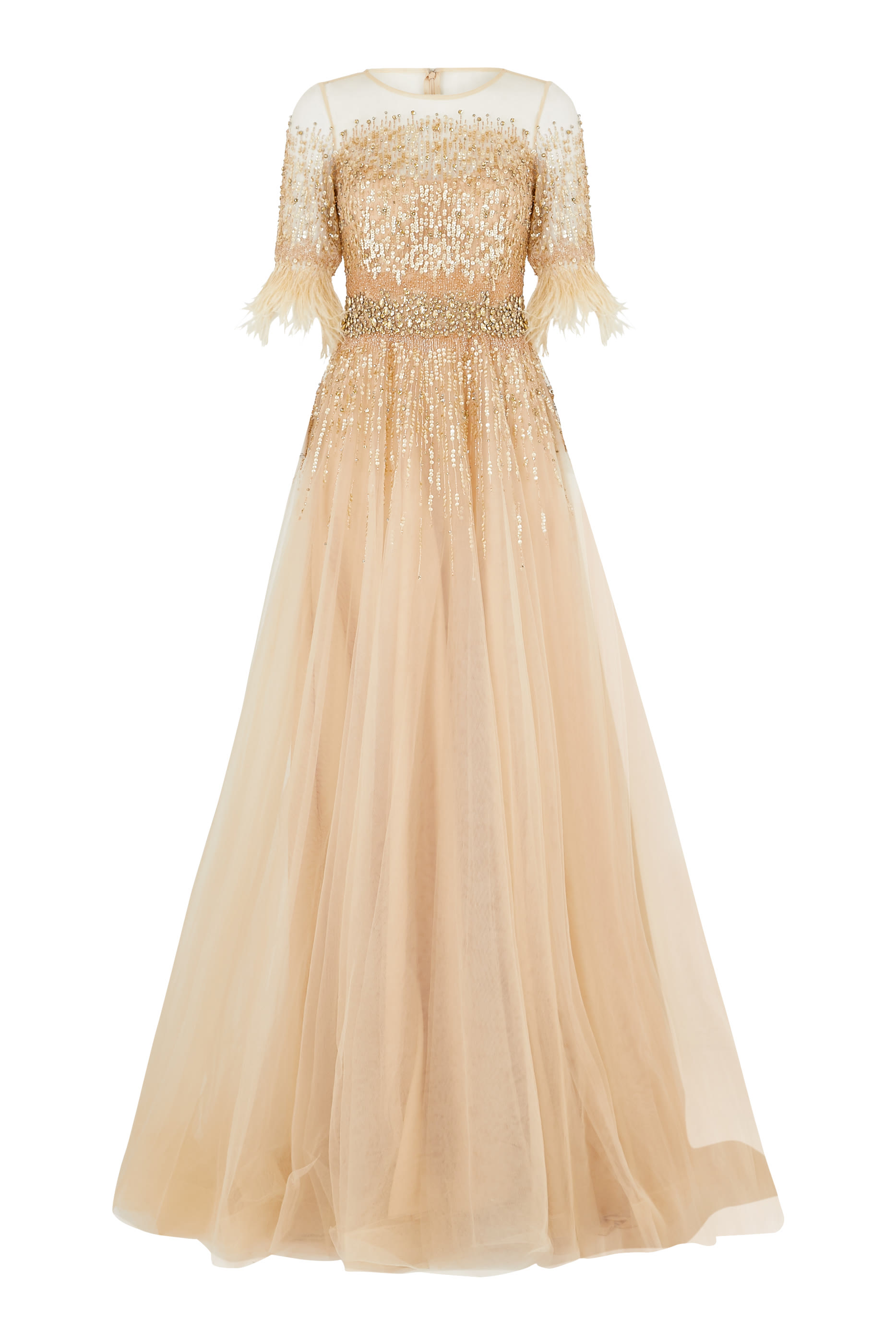 فستان سهرة تول مطرز بخرز