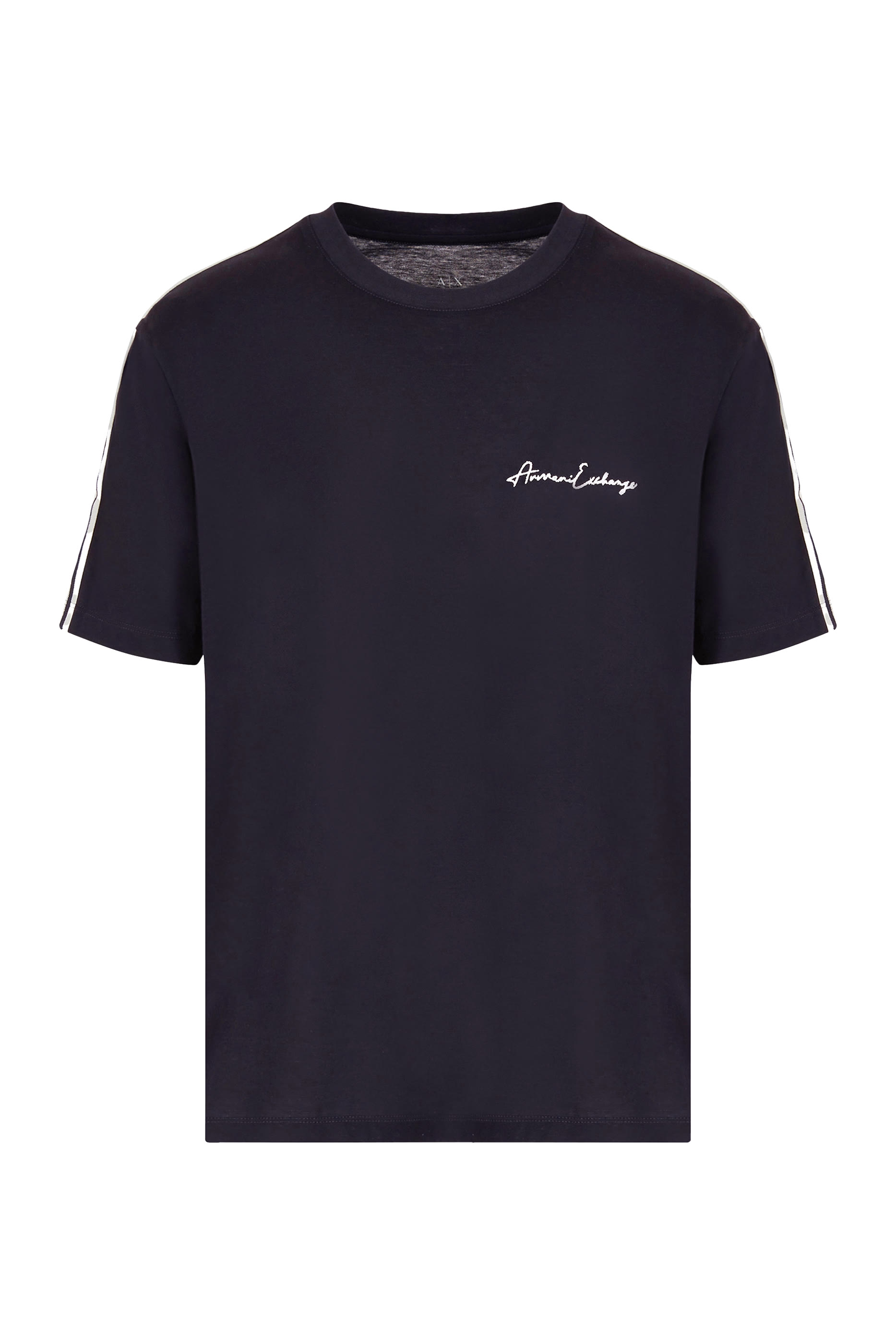 تيشيرت بياقة ضيقة وشعار الماركة