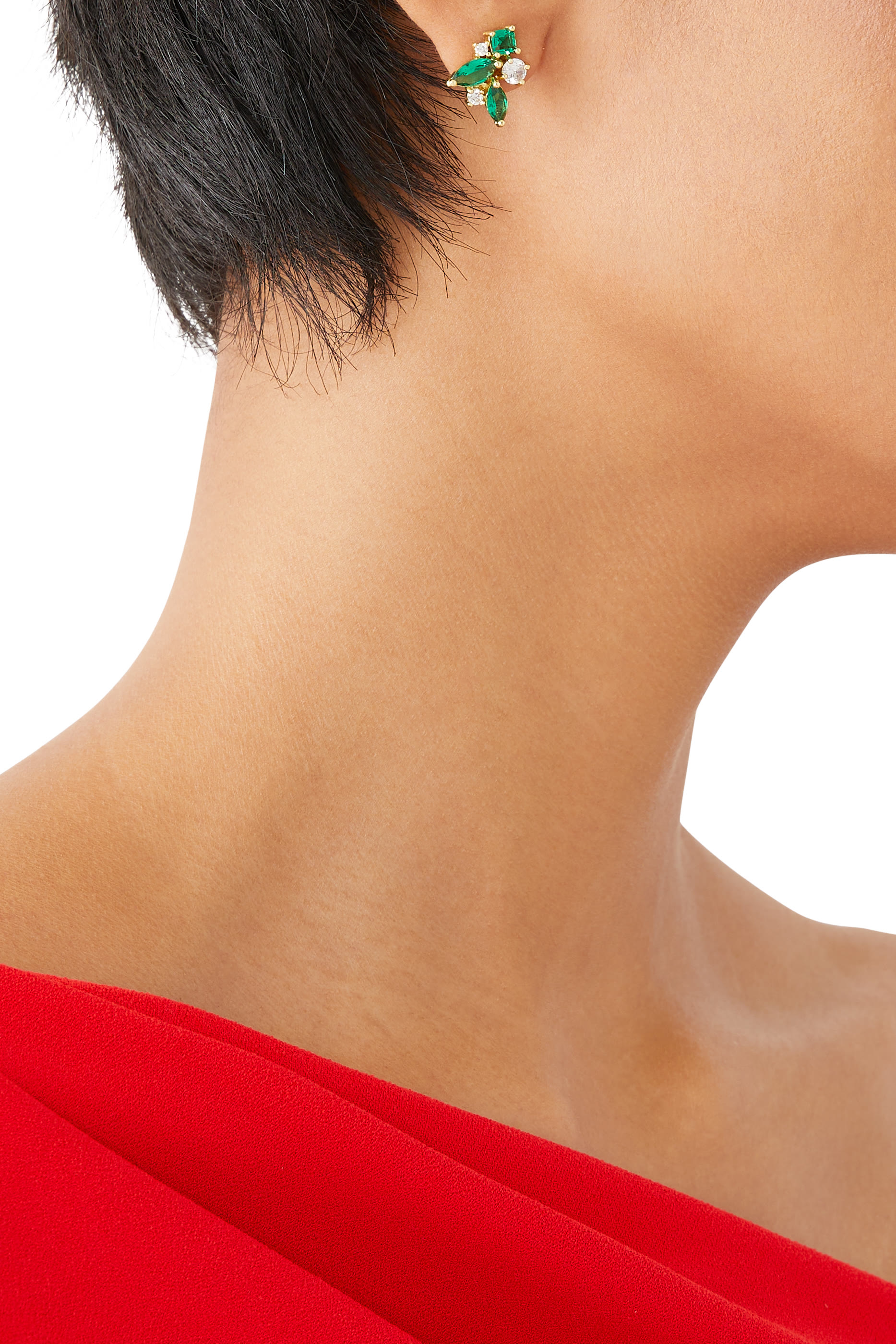 أقراط بتصميم مقوس متعددة الألوان مرصعة بأحجار زركونيا، نحاس مطلي بالذهب