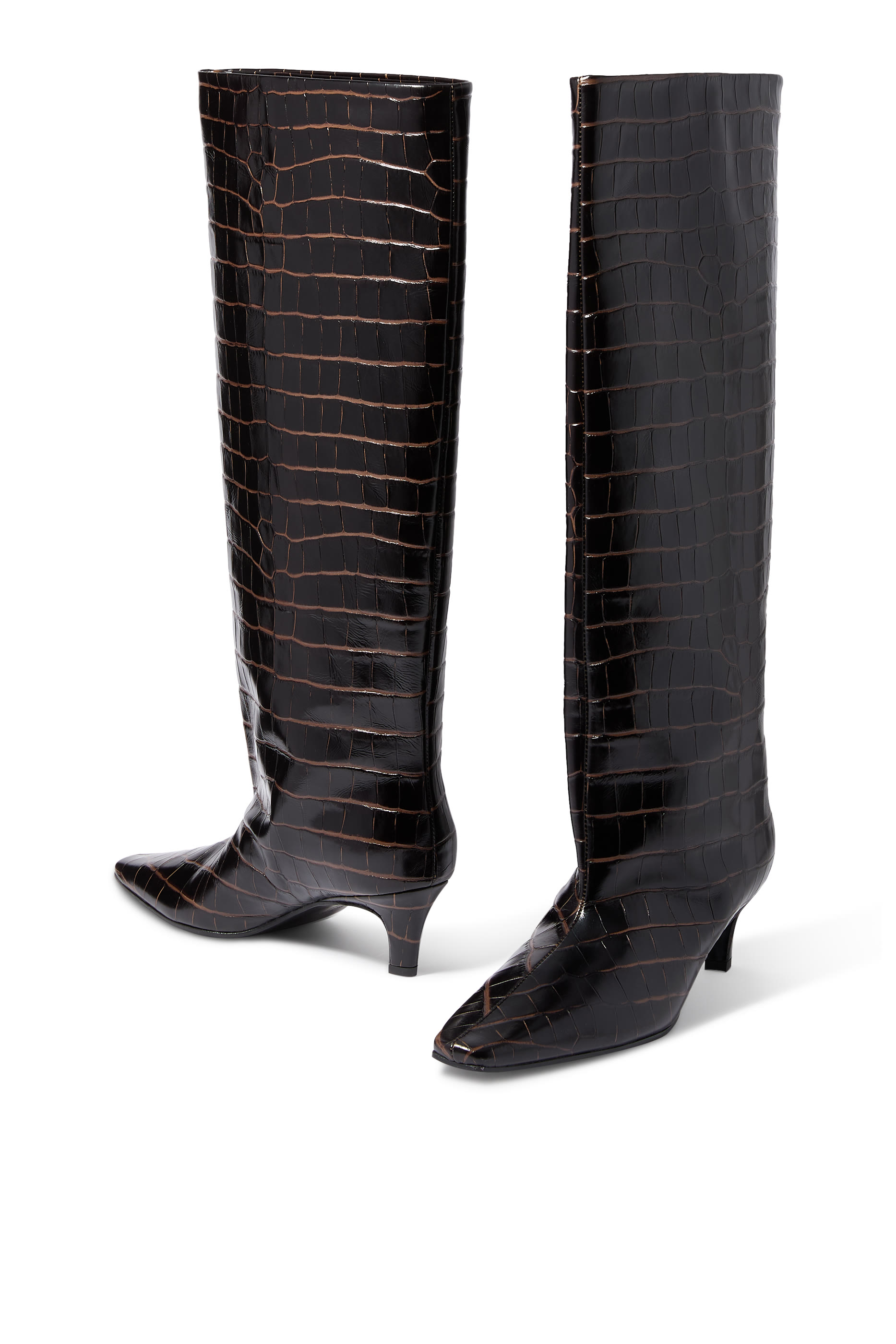 حذاء بوت 50 بتصميم ساق عريضة جلد بنقشة جلد التمساح