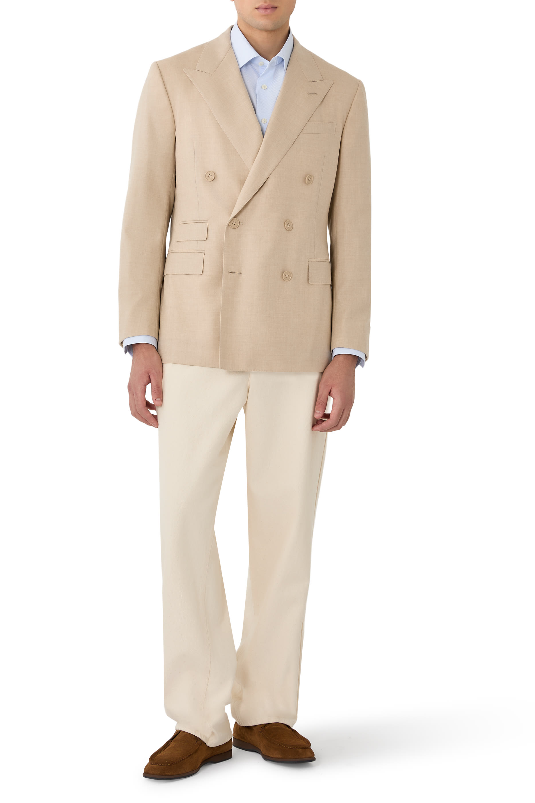 جاكيت كينت بنقشة مربعات بخياطة يدوية صوف