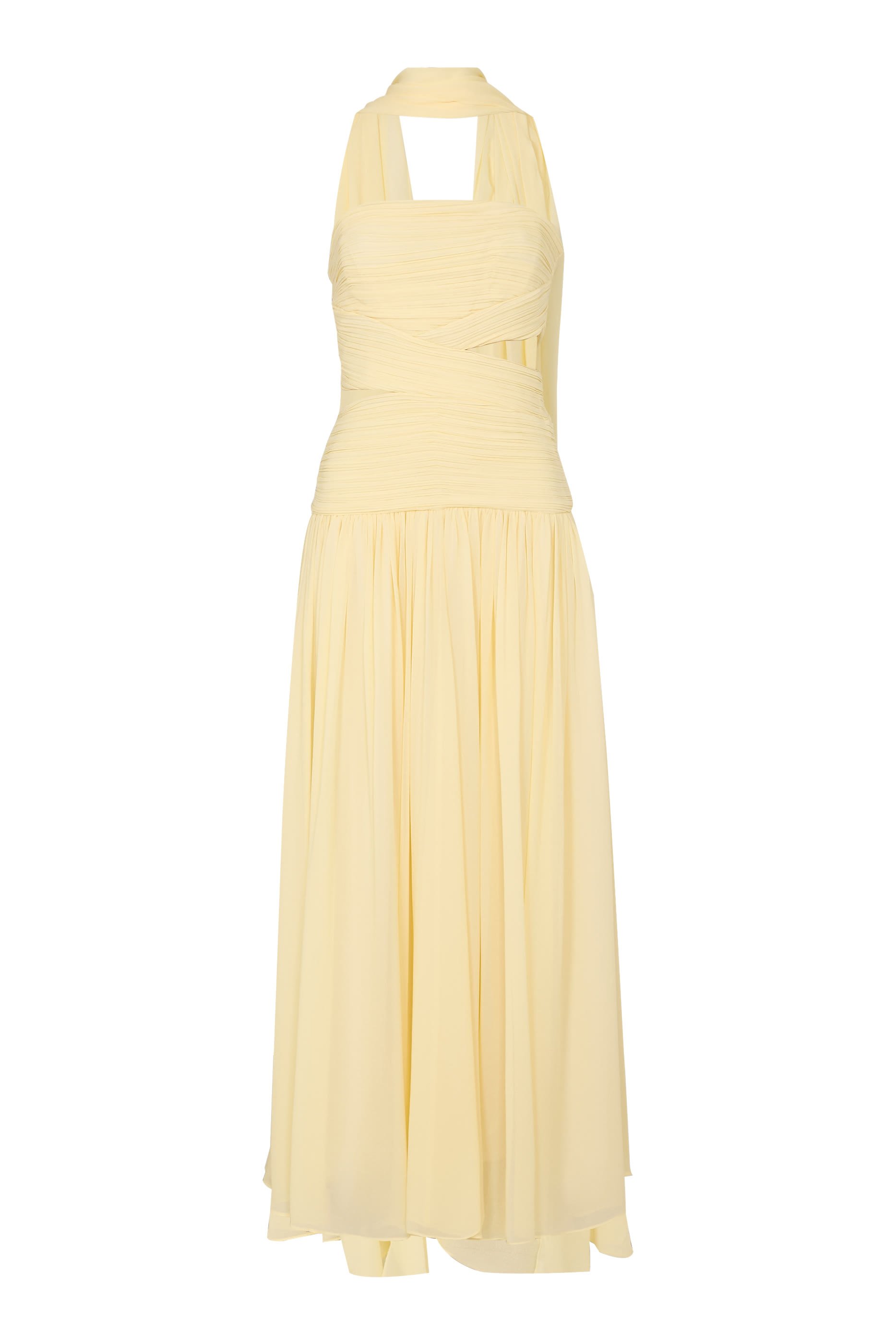 فستان متوسط الطول بوشاح جورجيت