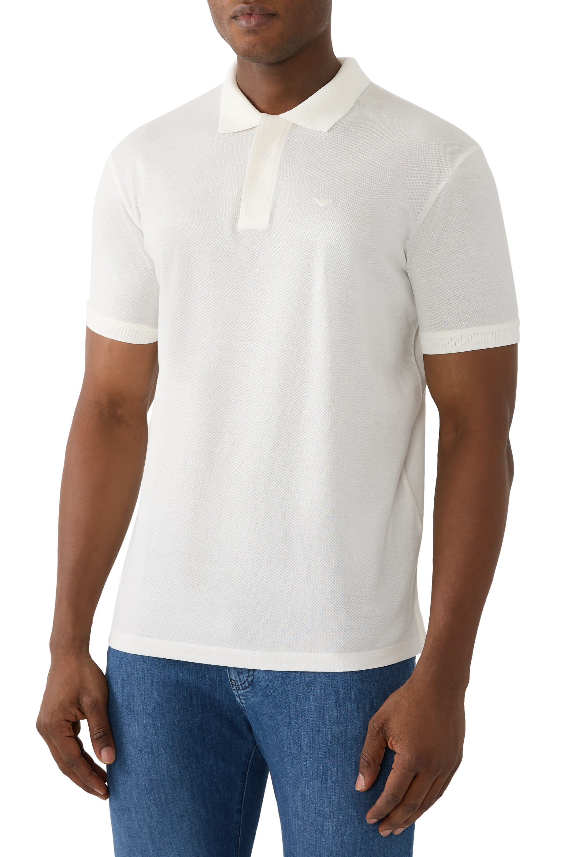 قميص بولو مضلع بشعار الماركة صغير