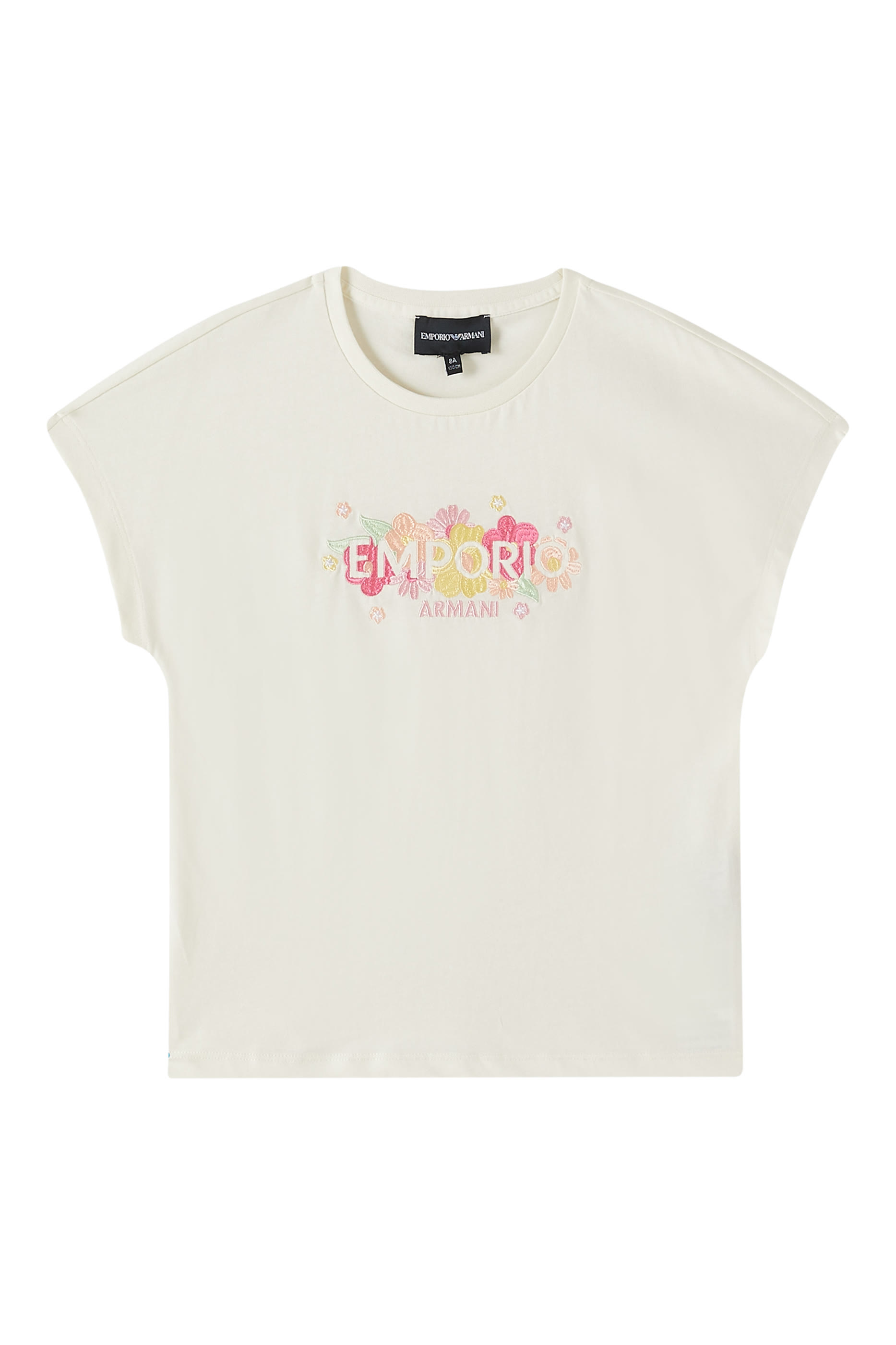 تيشيرت بشعار الماركة وتطريز زهور للأطفال
