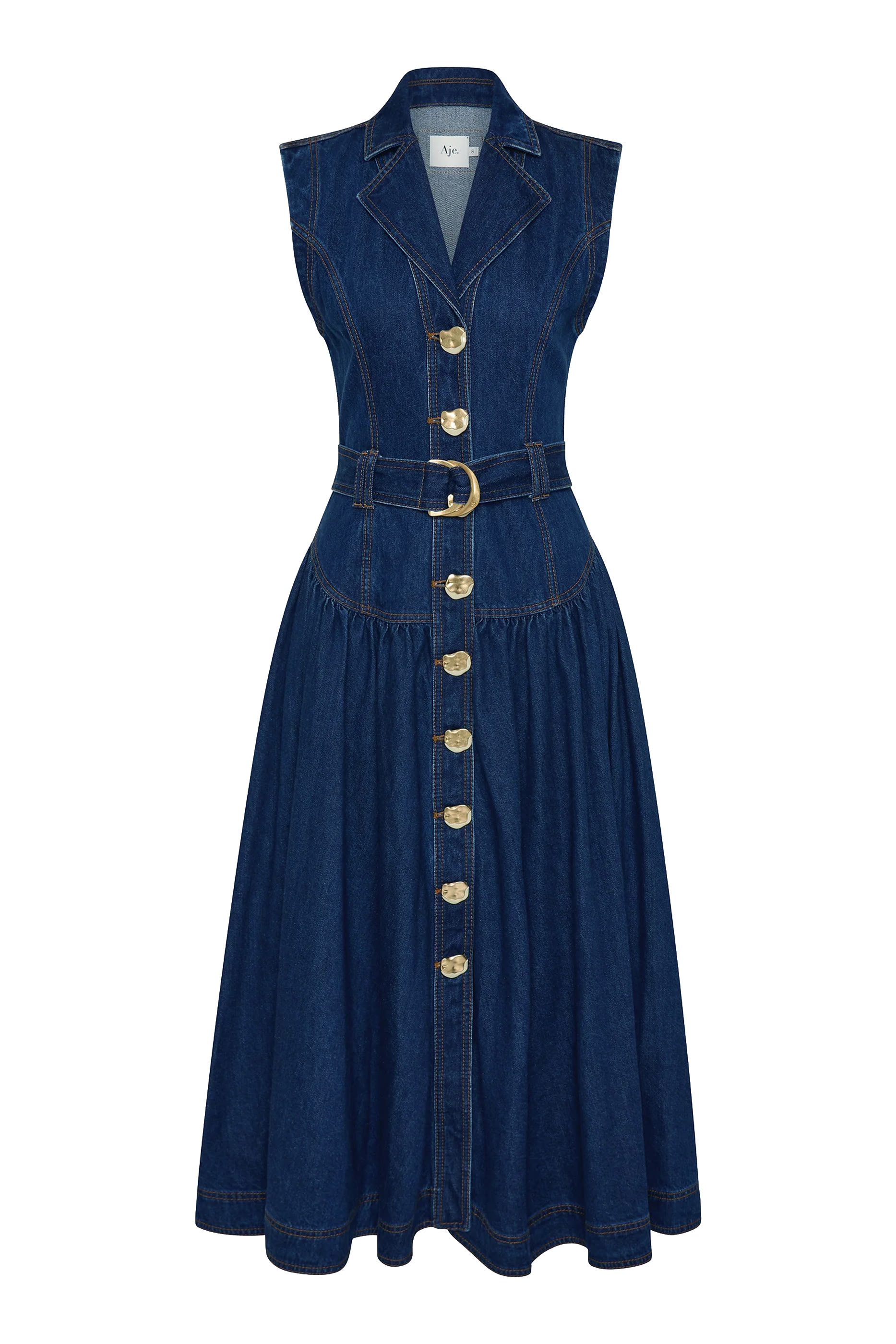 Elena Belted Denim Midi Dress