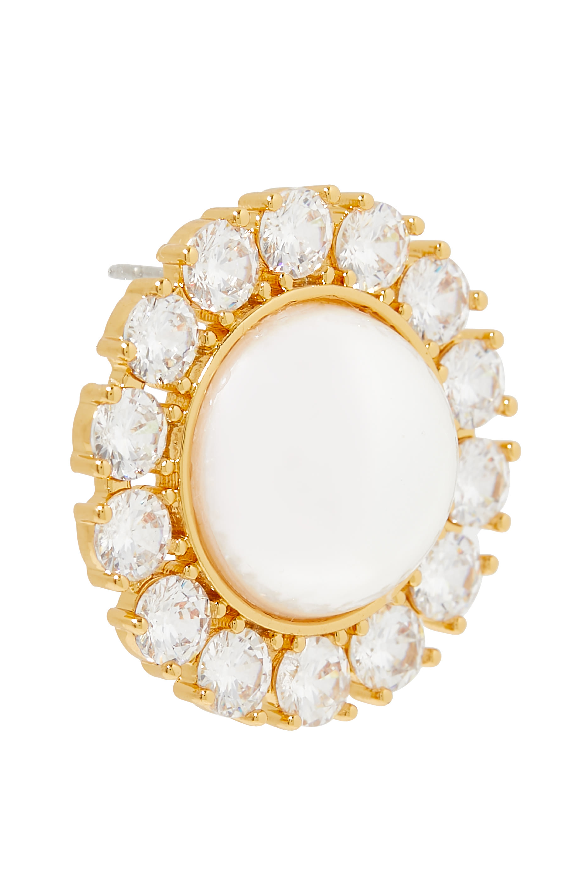 أقراط مزينة باللؤلؤ بتصميم قبة وأحجار زركونيا مكعبة بافيه، طلاء بالذهب عيار 14 وAAAA+