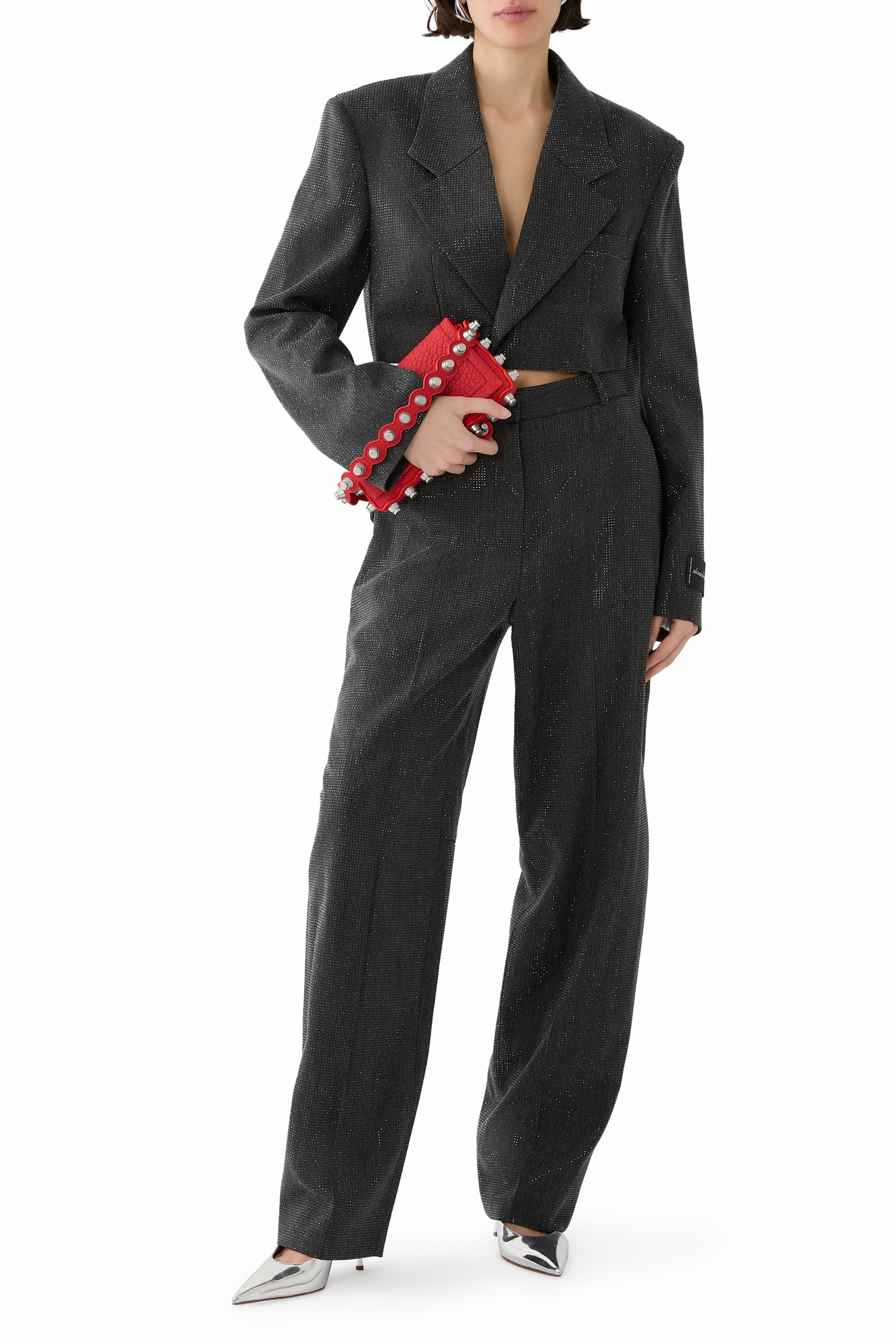 بنطال بخصر مرتفع وتفاصيل لامعة بالكامل