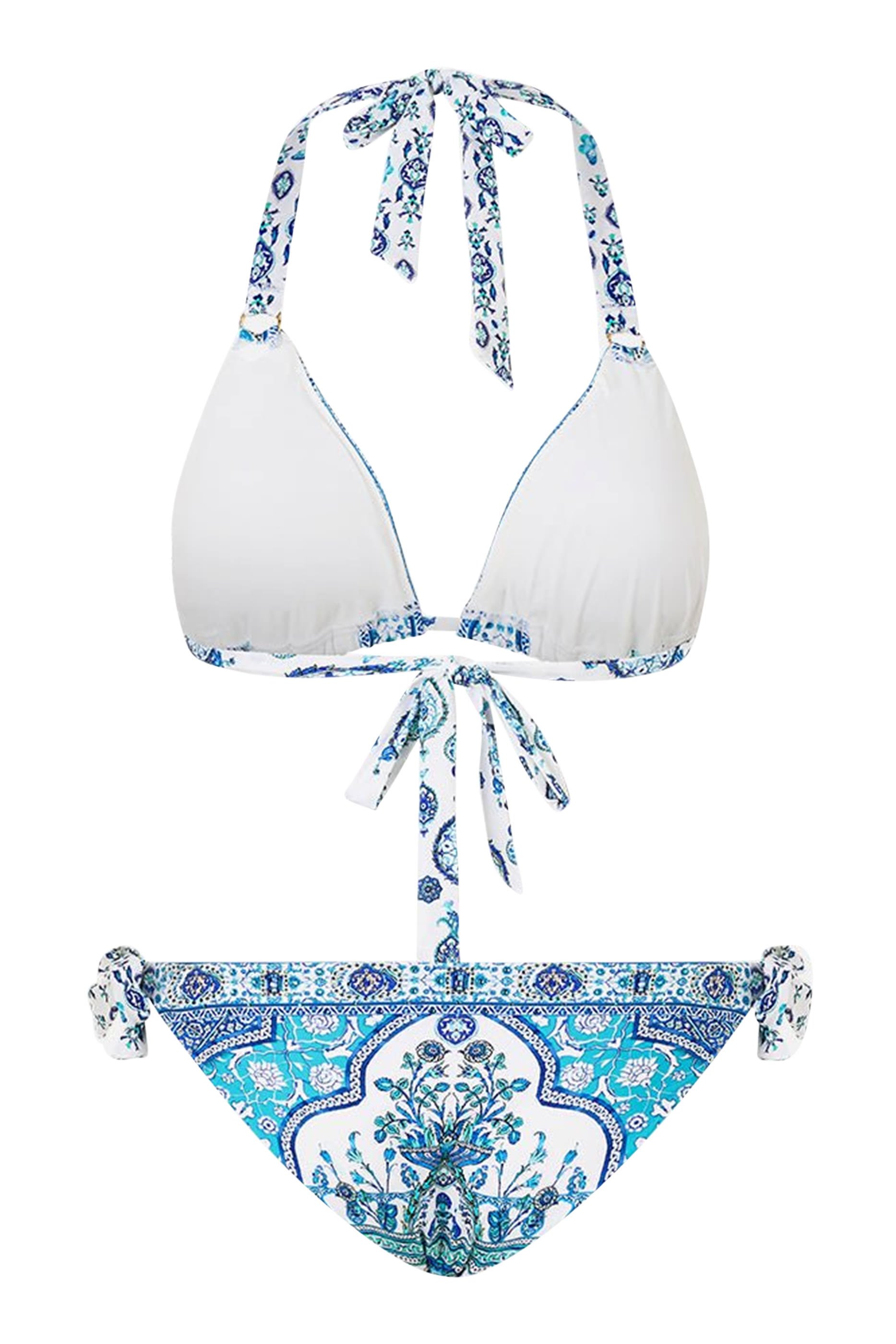 طقم بيكيني بقوالب مثلثة وأربطة جانبية وحلقات