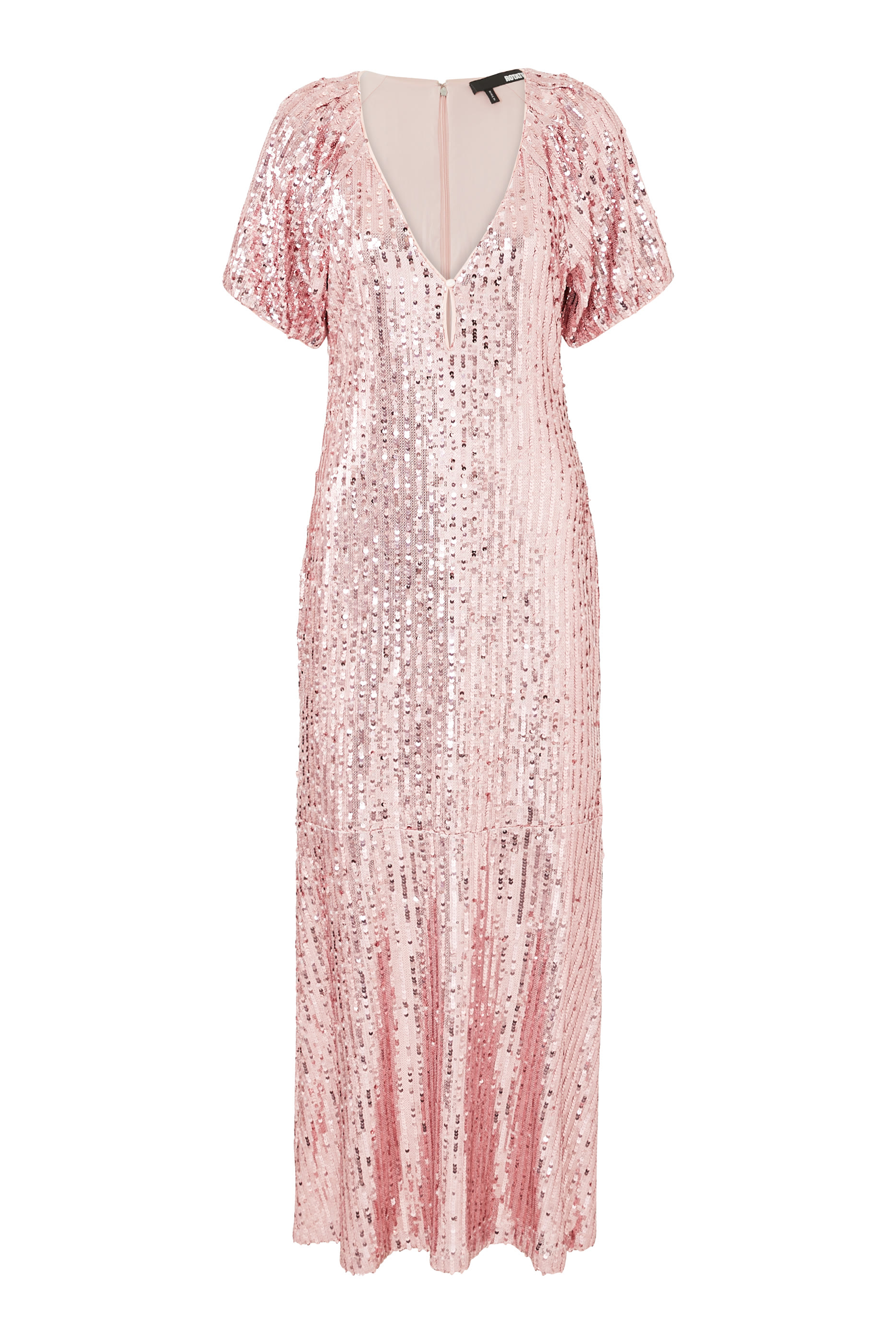 فستان متوسط الطول بياقة على شكل حرف V مطرز بالترتر