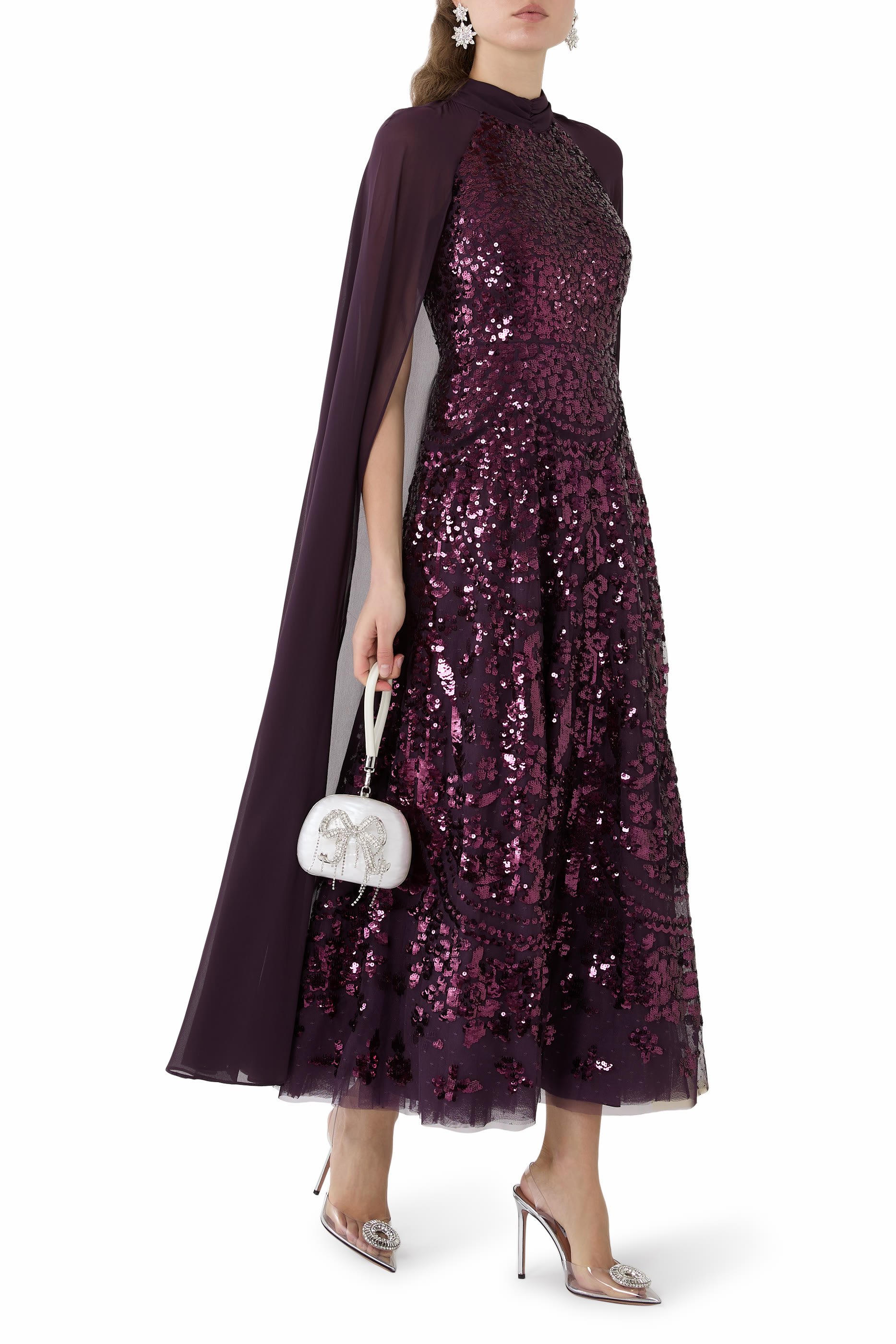 فستان سهرة شاندلير بكاب وقصة بطول الكاحل