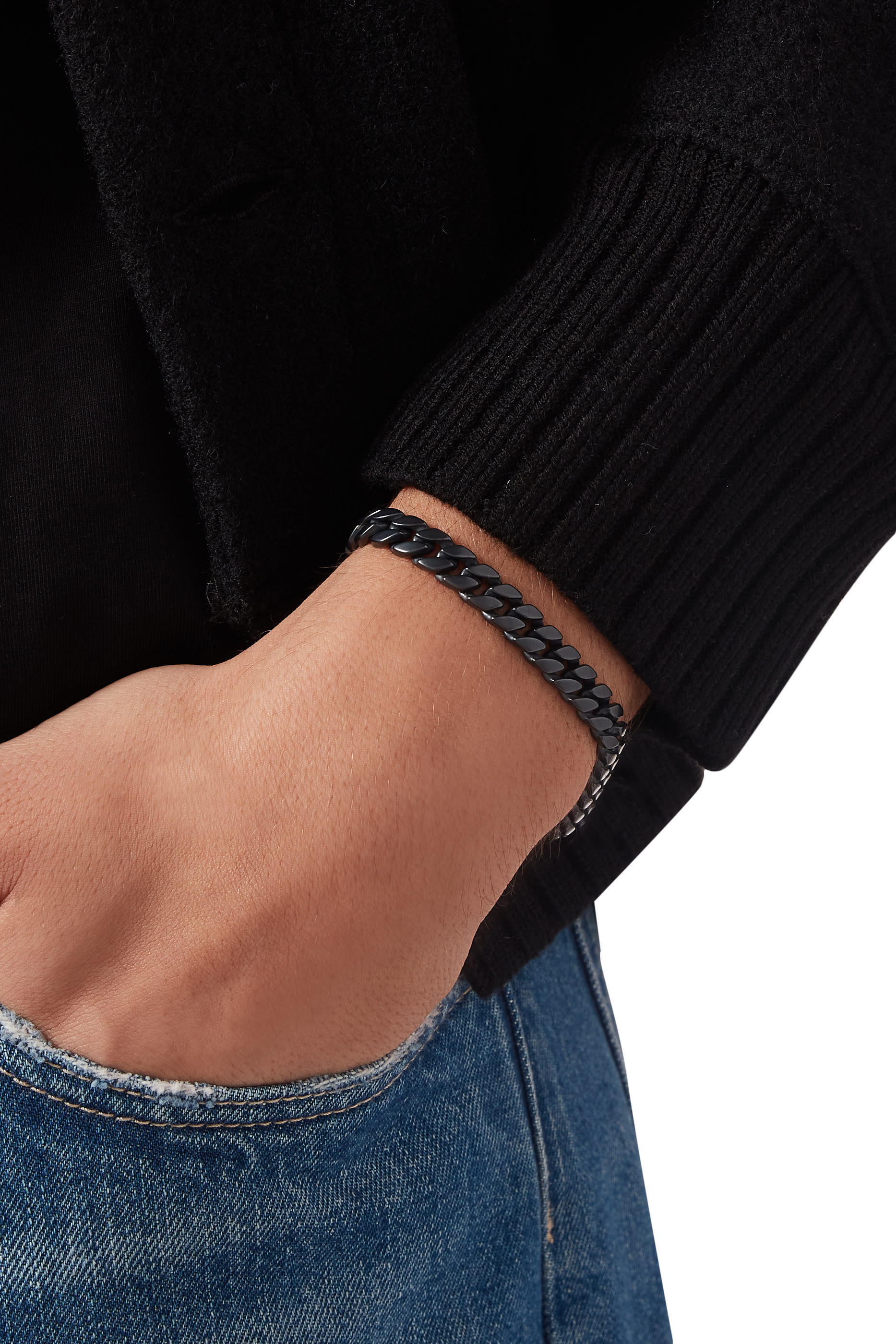 سوار بتصميم سلسلة سميكة تيتانيوم أسود