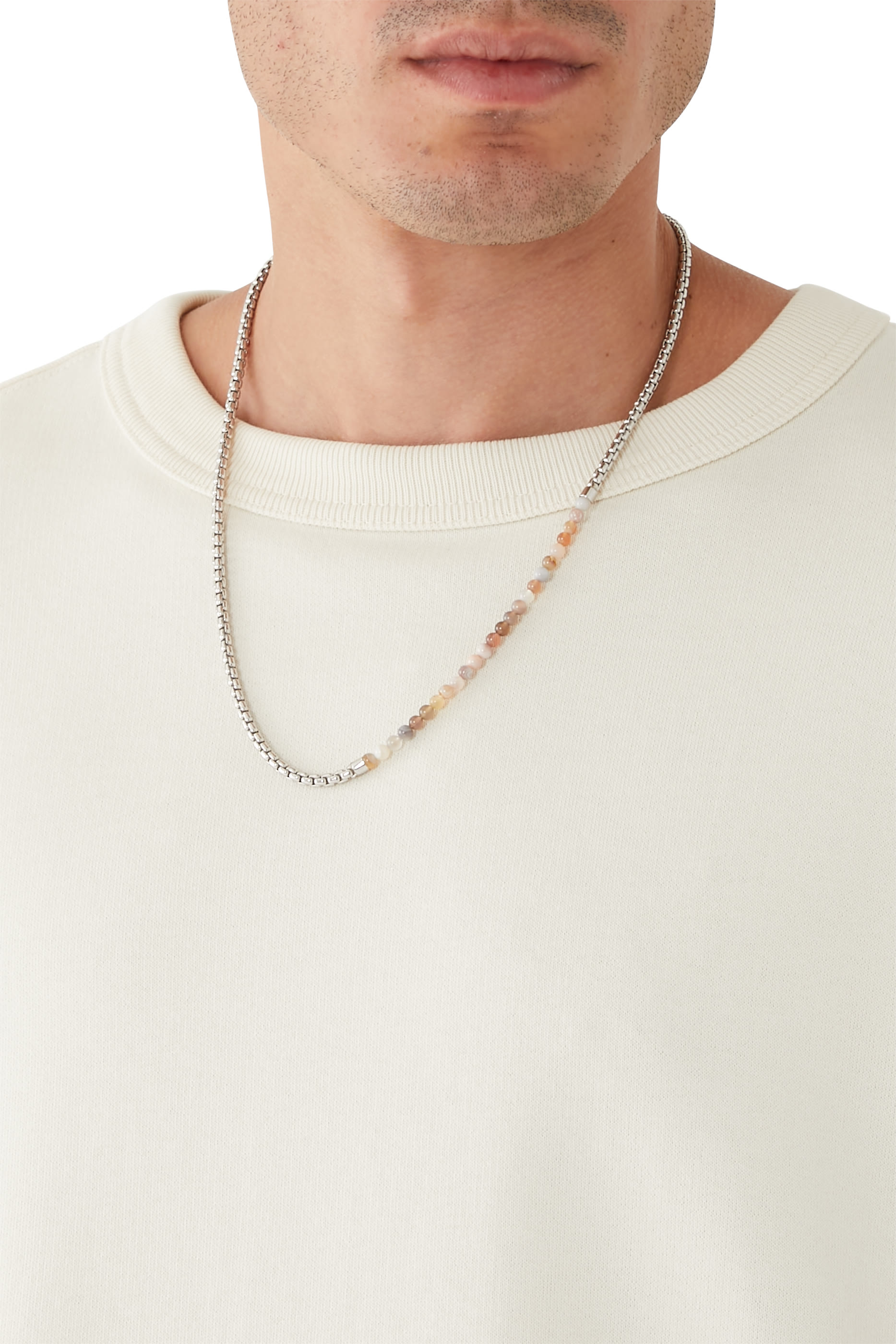 قلادة سينيت كاتينا مزين بالخرز وعقيق بوتسوانا فضة إسترلينية مطلية بالروديوم