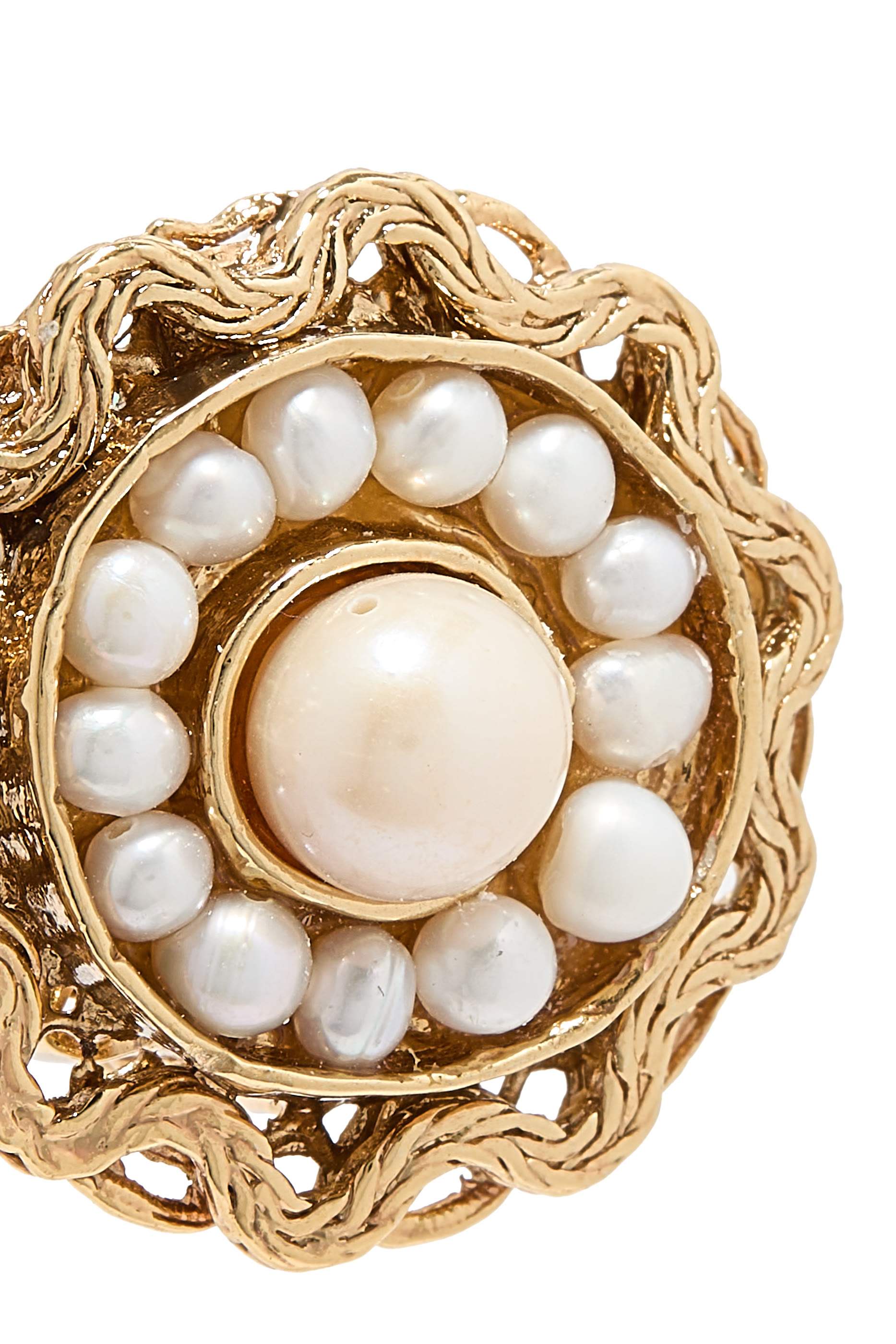 أقراط ليوني مزينة بلؤلؤ، نحاس مطلي بالذهب