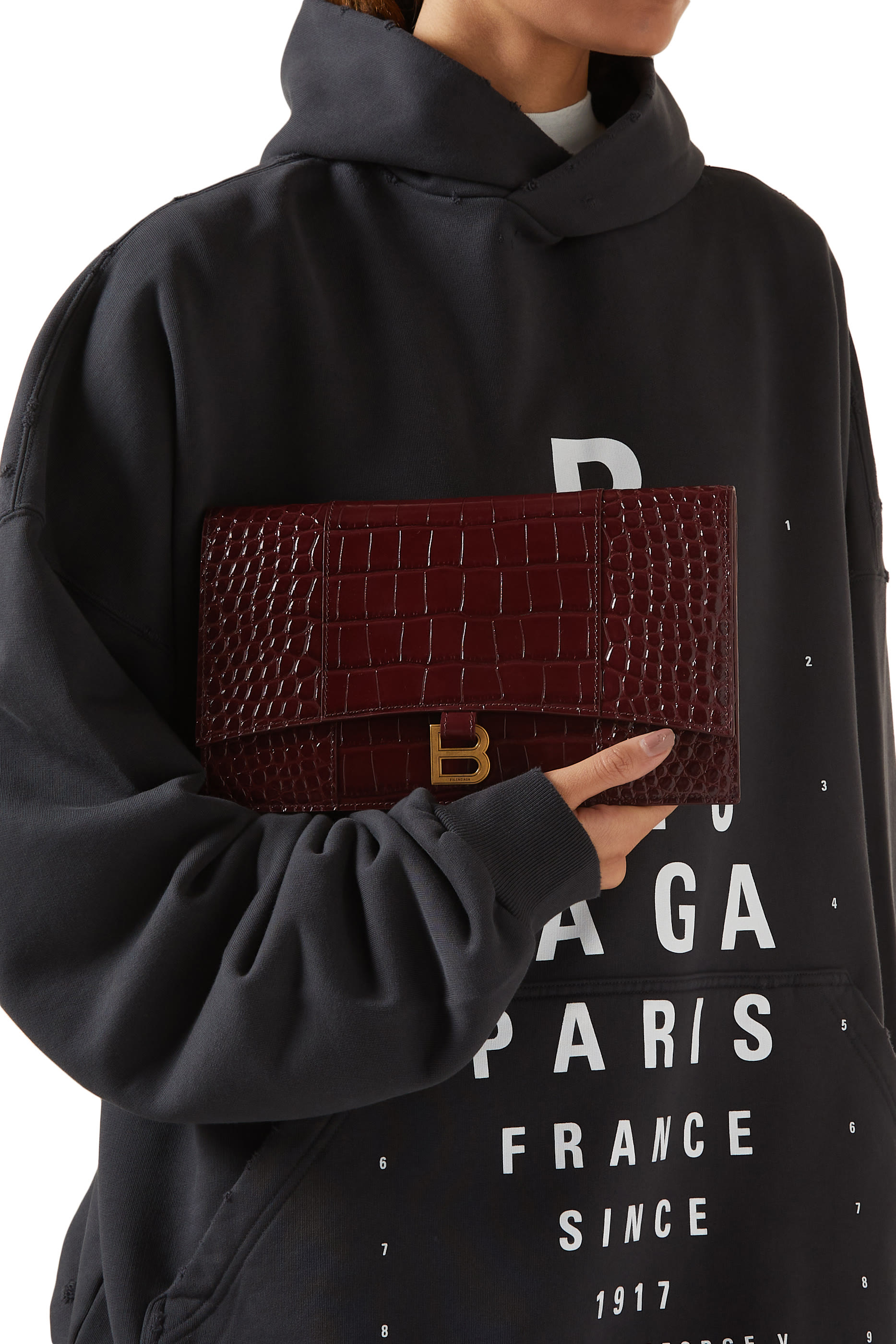 حقيبة اورجلاس رفيعة جلد بنقشة جلد التمساح