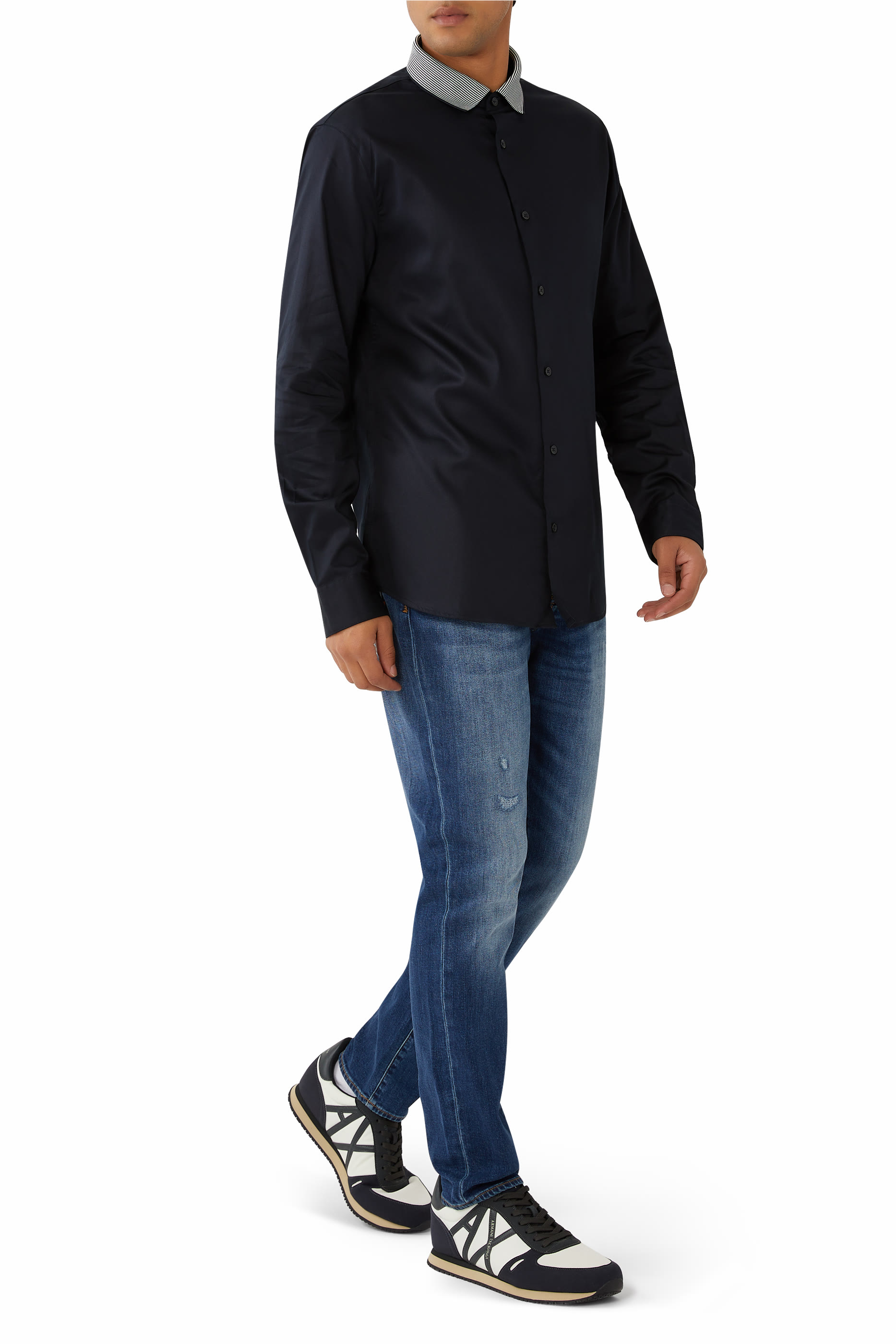 قميص بقصة ضيقة قطن مطاطي