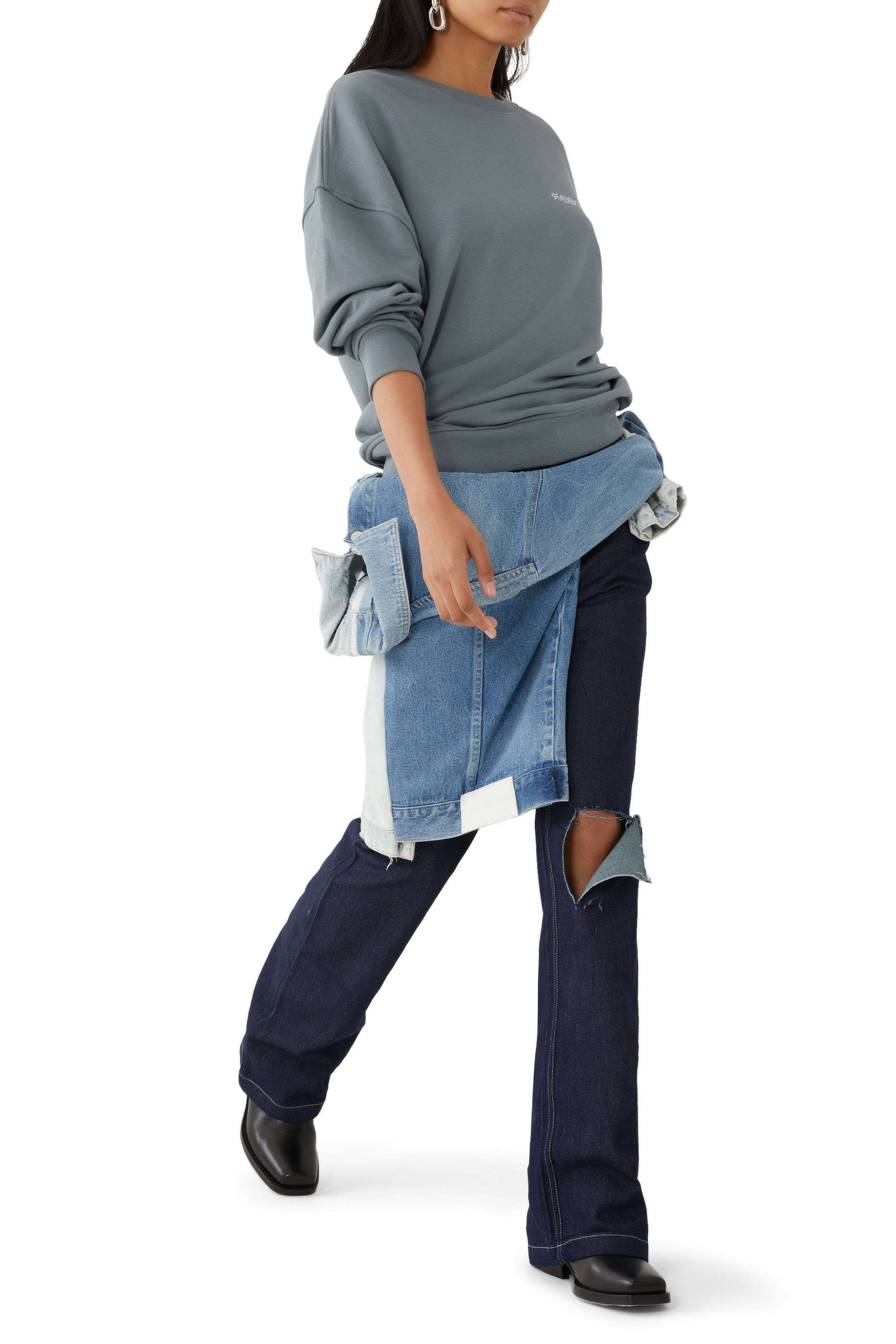 بنطال دنيم بقصة ساق مستقيمة بتصميم ممزق