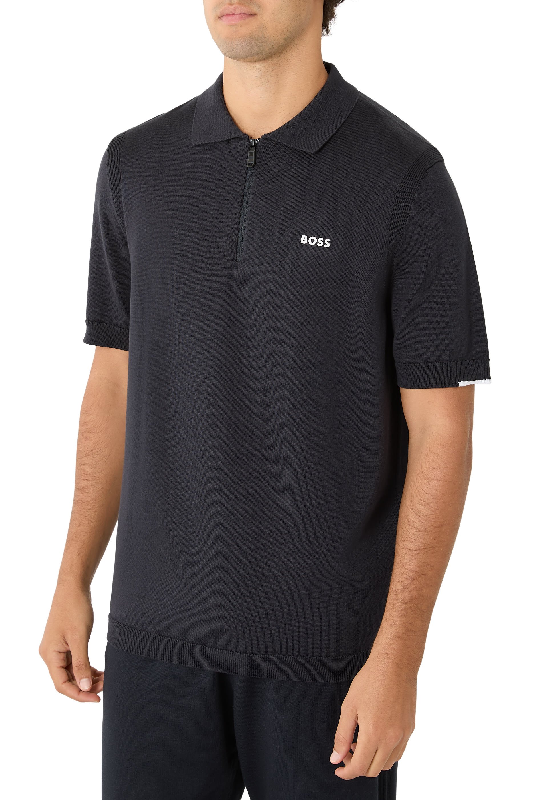 كنزة بولو منسوجة بياقة بسحاب