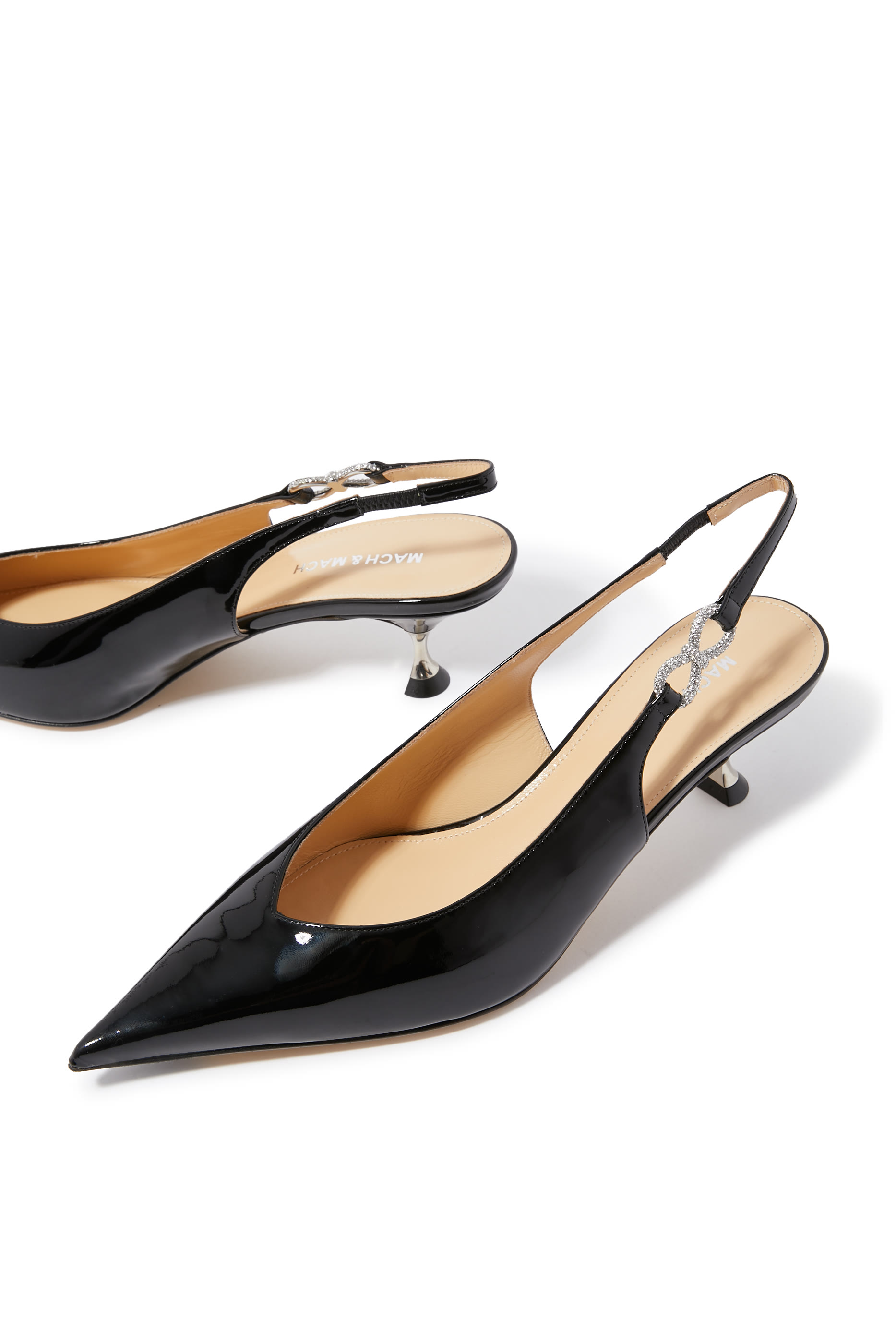 حذاء مفتوح 55 بمقدمة مدببة وسير خلفي مع فيونكة مرصعة بكرستال