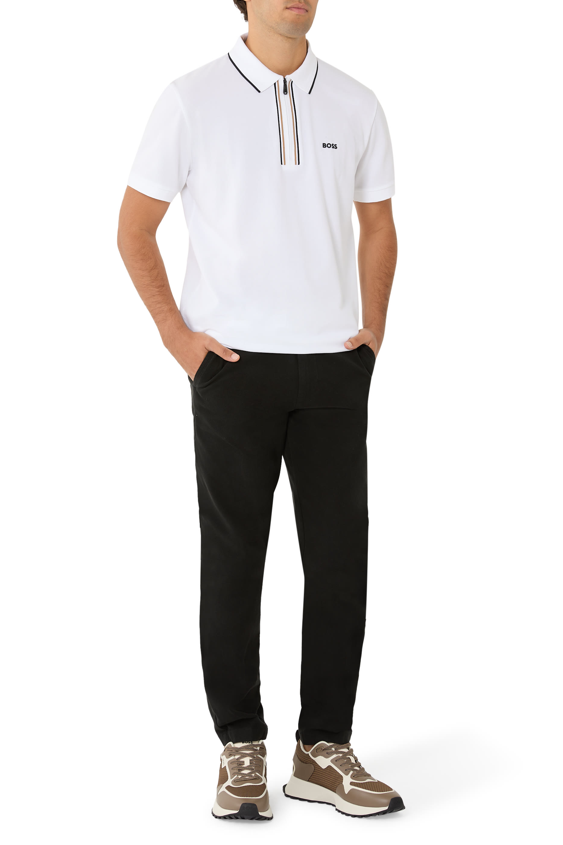 قميص بولو بقصة ضيقة قطن مطاطي سريع الجفاف