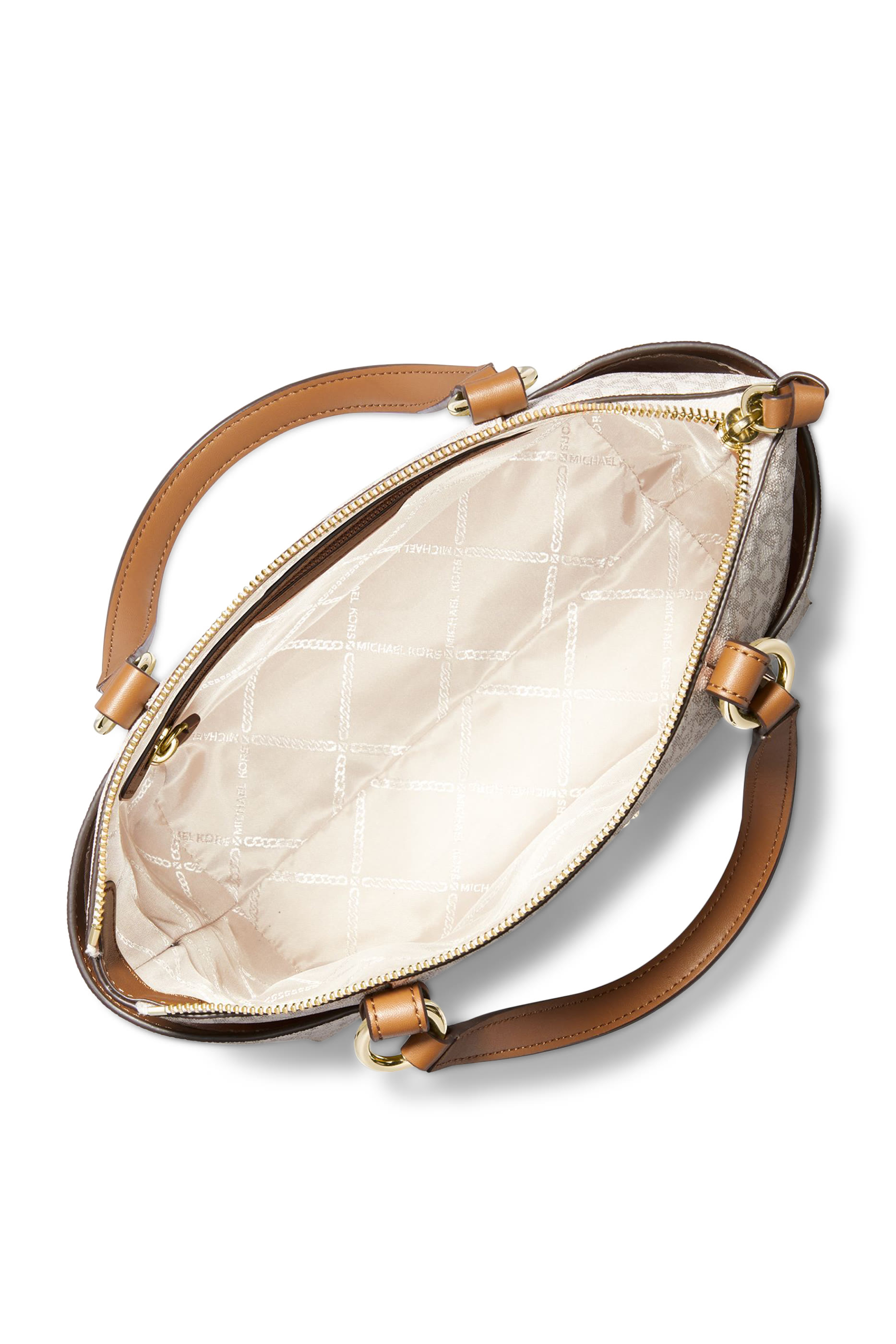 حقيبة يد صغيرة بسحاب علوي وشعار الماركة