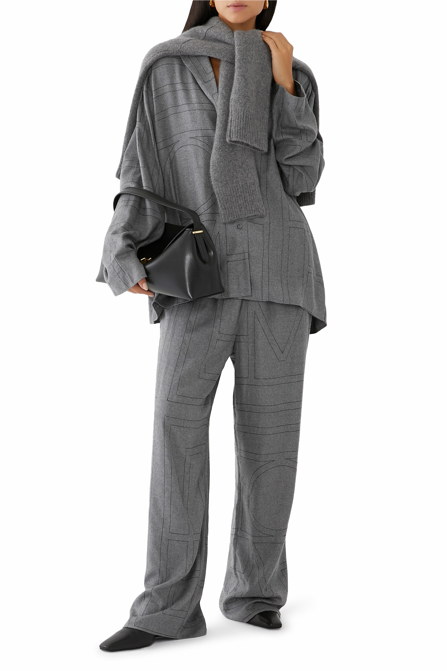 بنطال بيجاما بنقشة شعار الماركة من الفلانيل