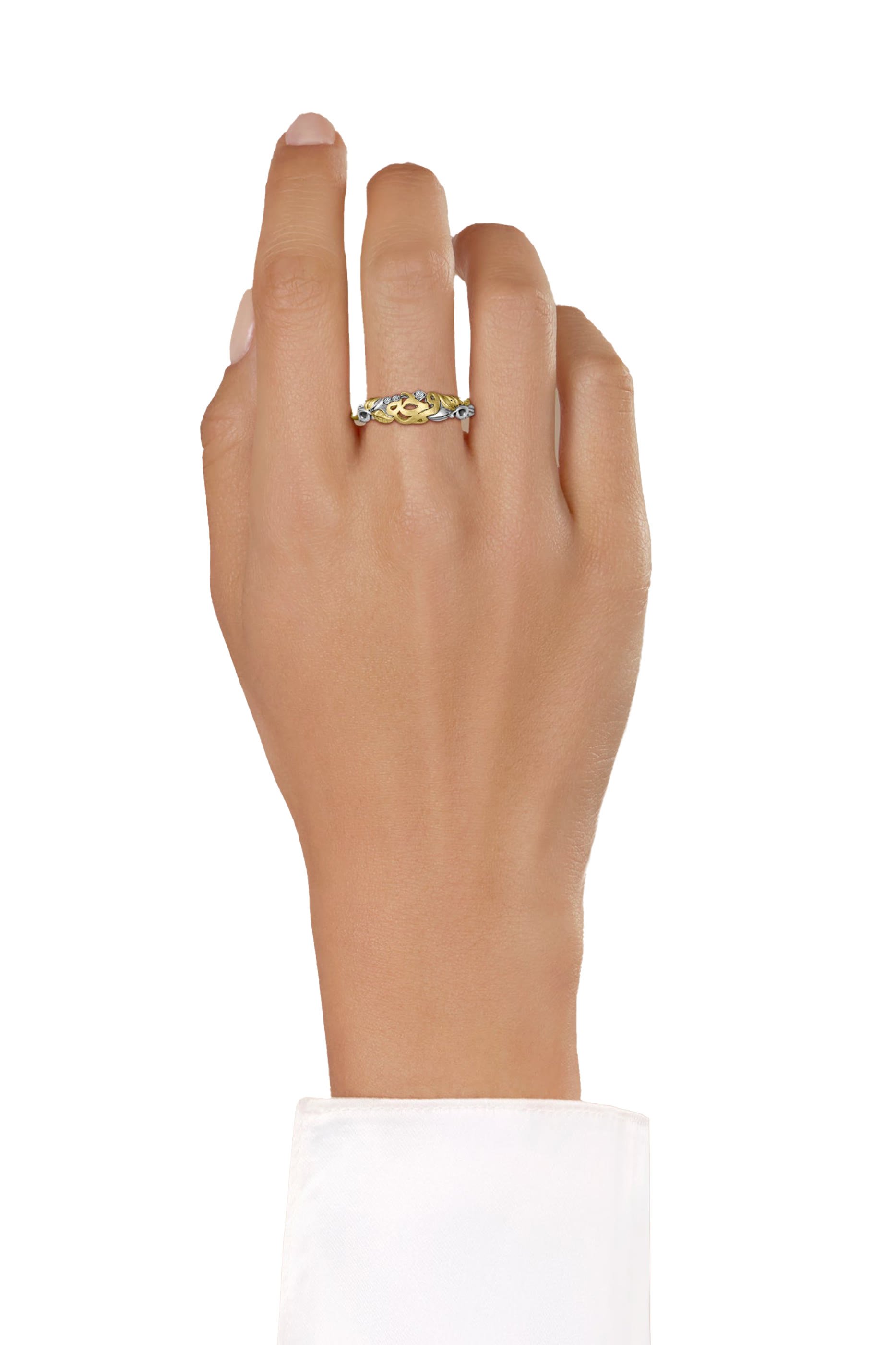 خاتم  واندر اوف نايتشر بكلمة فرحة والماس، ذهب أصفر عيار 18 قيراط وفضة إسترلينية