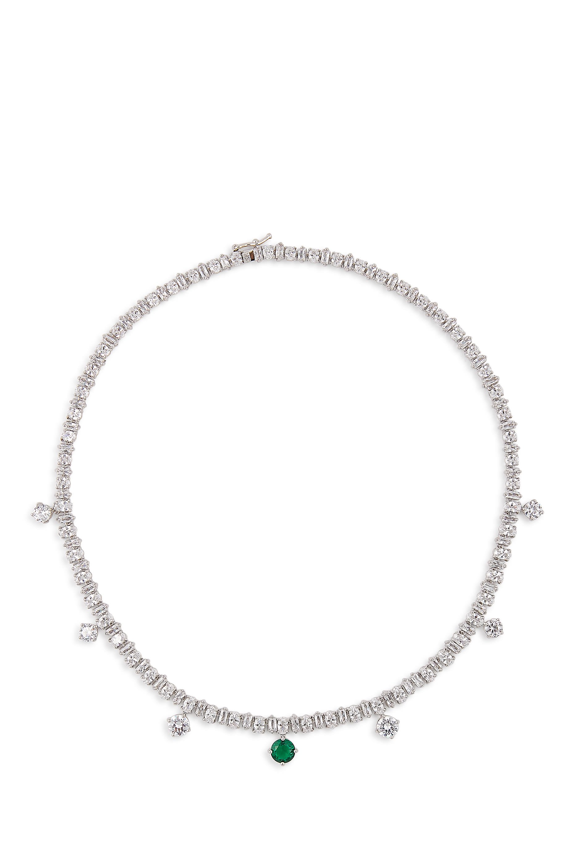 قلادة تنس مزينة بأحجار زركونيا مكعبة أحدها بلون الزمرد، نحاس مطلي بالروديوم