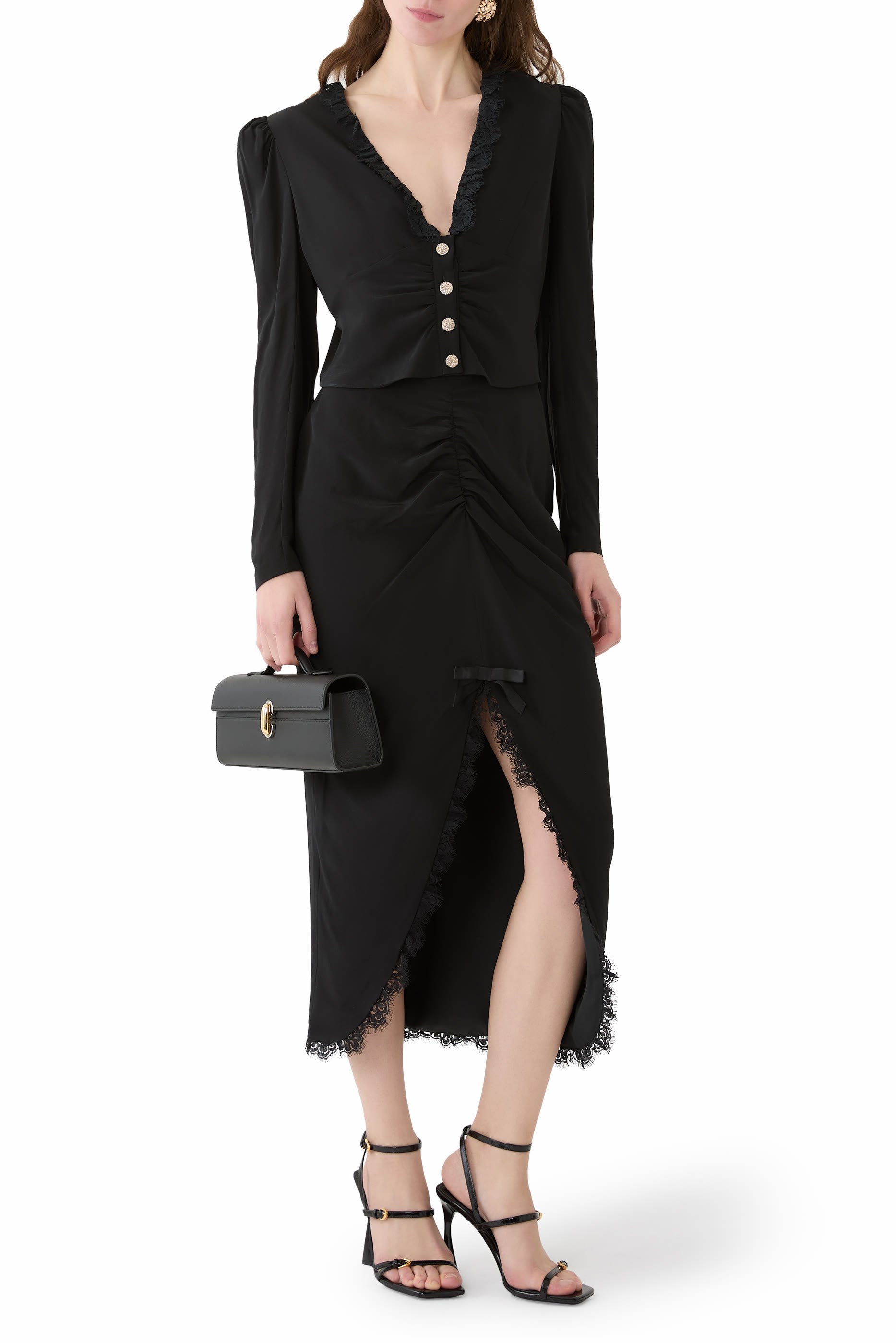 بلوزة بتصميم صدرية مزينة بكشكش حرير