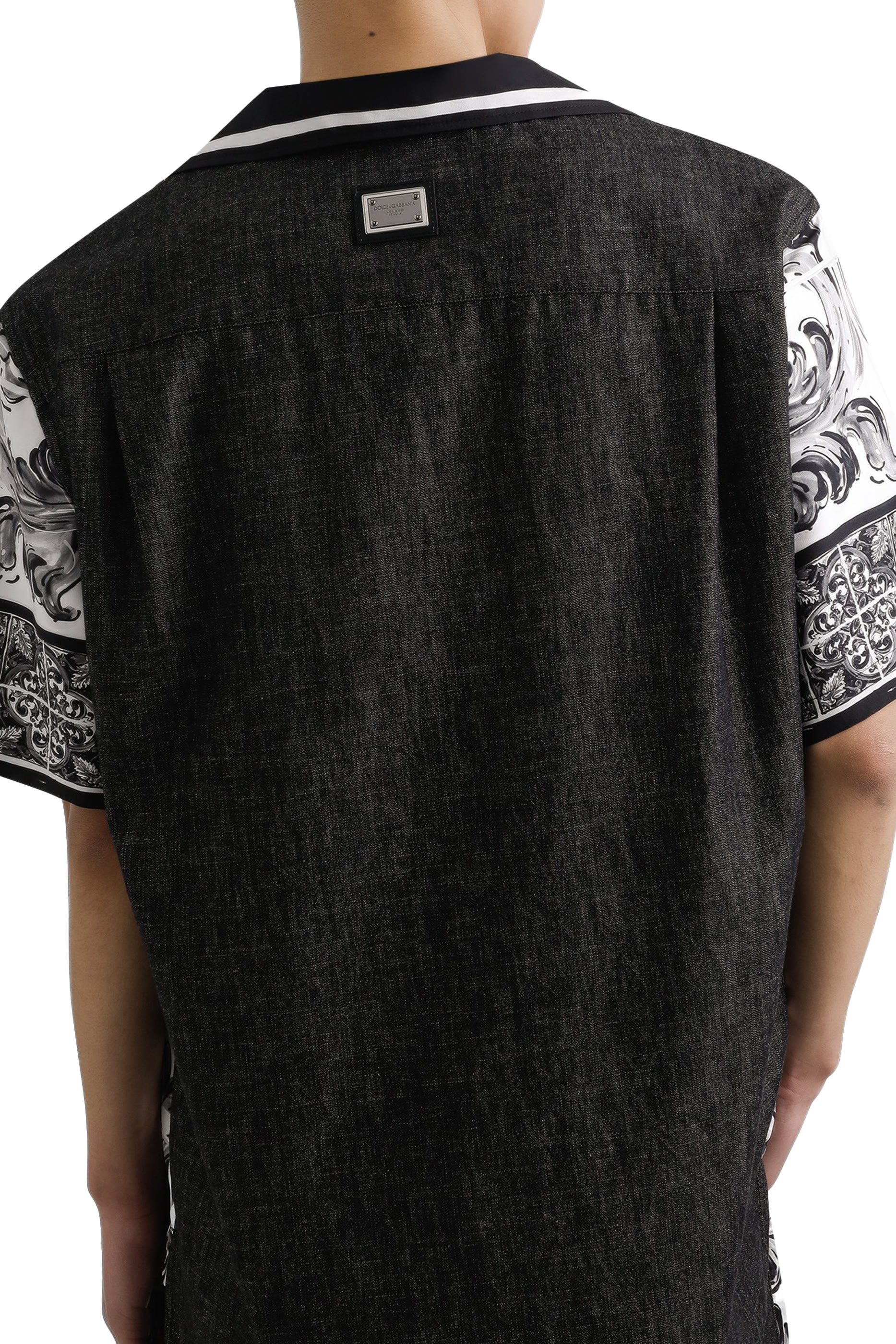 قميص بطبعات حرير وقطن دنيم