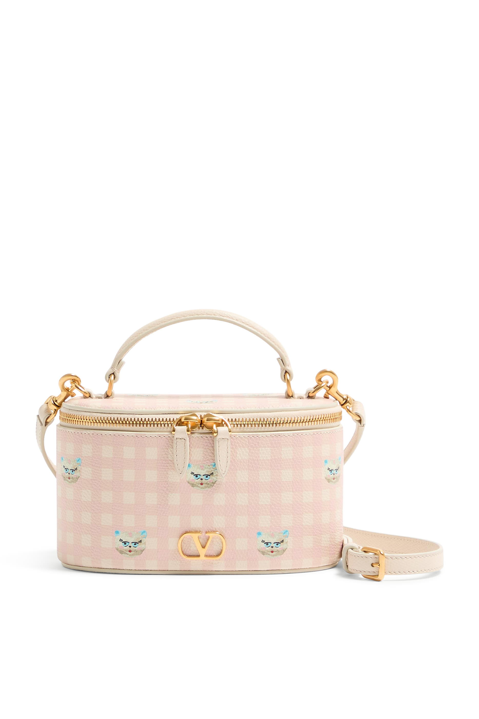 حقيبة مستحضرات تجميل صغيرة مزينة بشعار الماركة