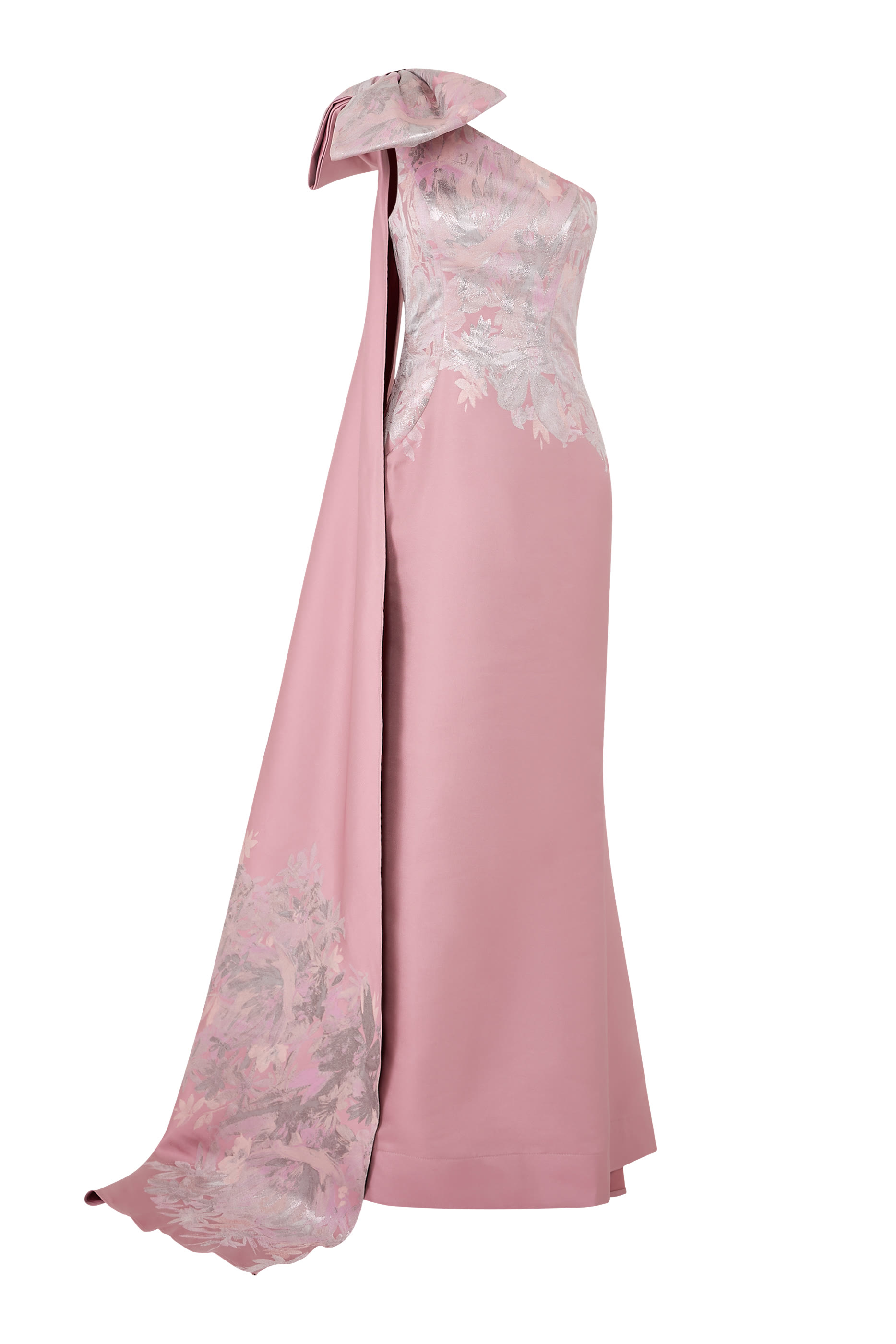 فستان سهرة بكتف واحد وفيونكة