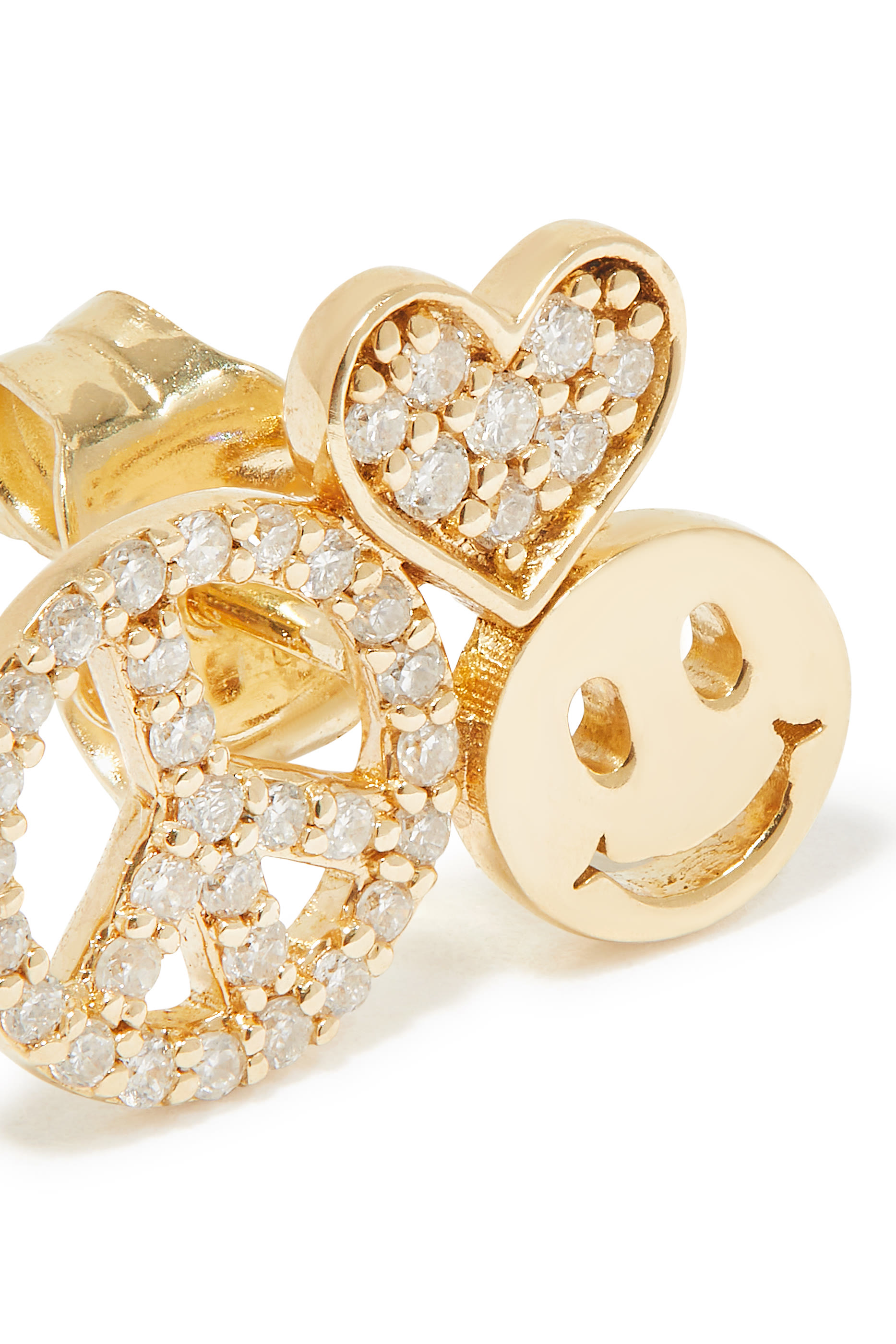 قرط واحد بيس، لوف اند هابينس مرصع بالماس ذهب أصفر عيار 14